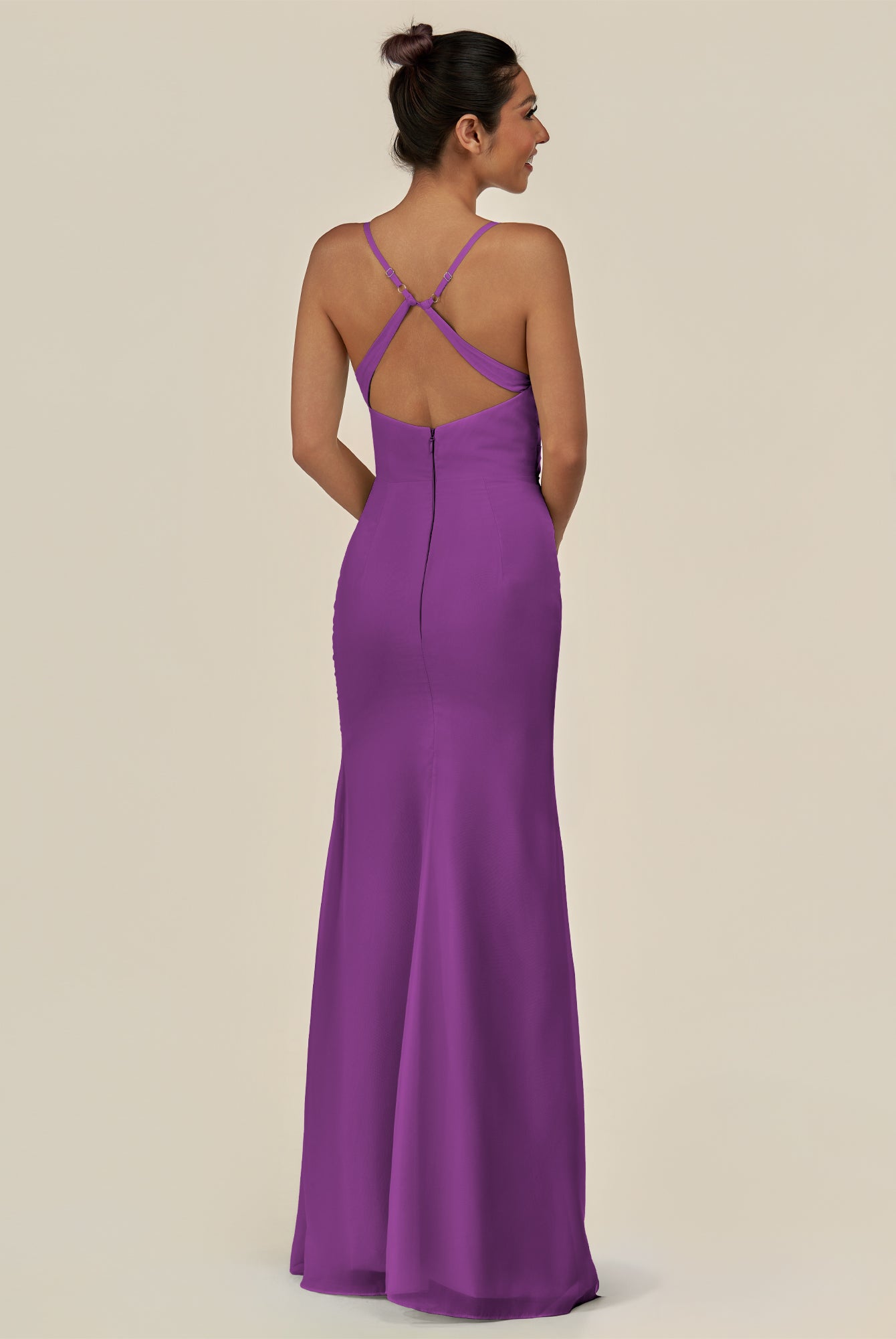 KissDress-Myka Amethyst Sheath Chiffon Spaghetti Straps Long Bridesmaid Dress with Sequins