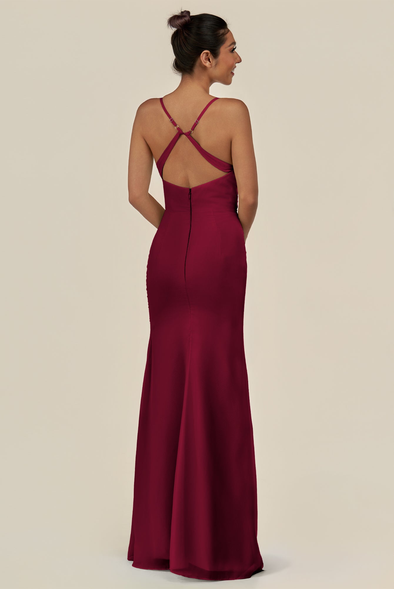 KissDress-Myka Berry Sheath Chiffon Spaghetti Straps Long Bridesmaid Dress with Sequins