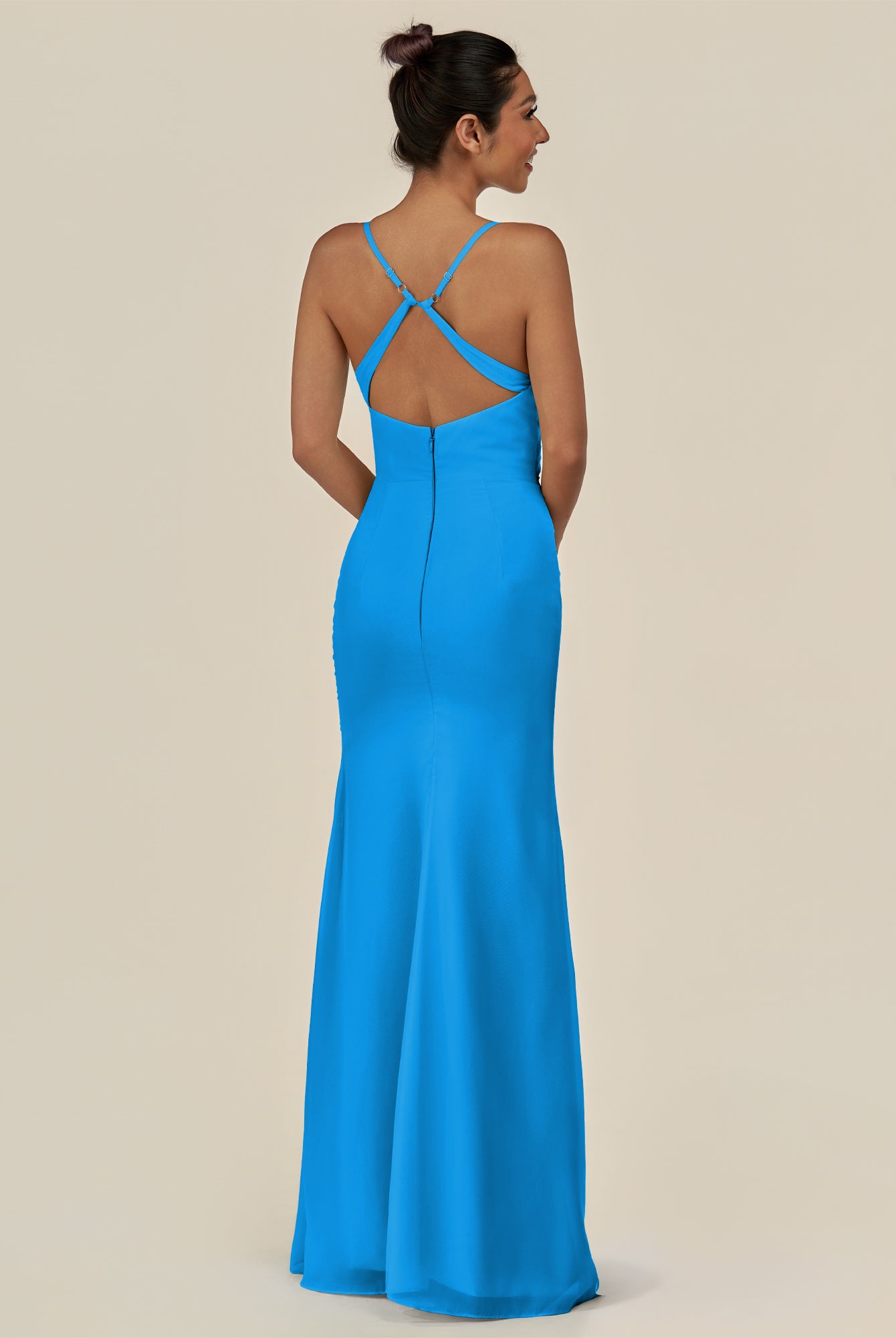 KissDress-Myka Blue Jay Sheath Chiffon Spaghetti Straps Long Bridesmaid Dress with Sequins
