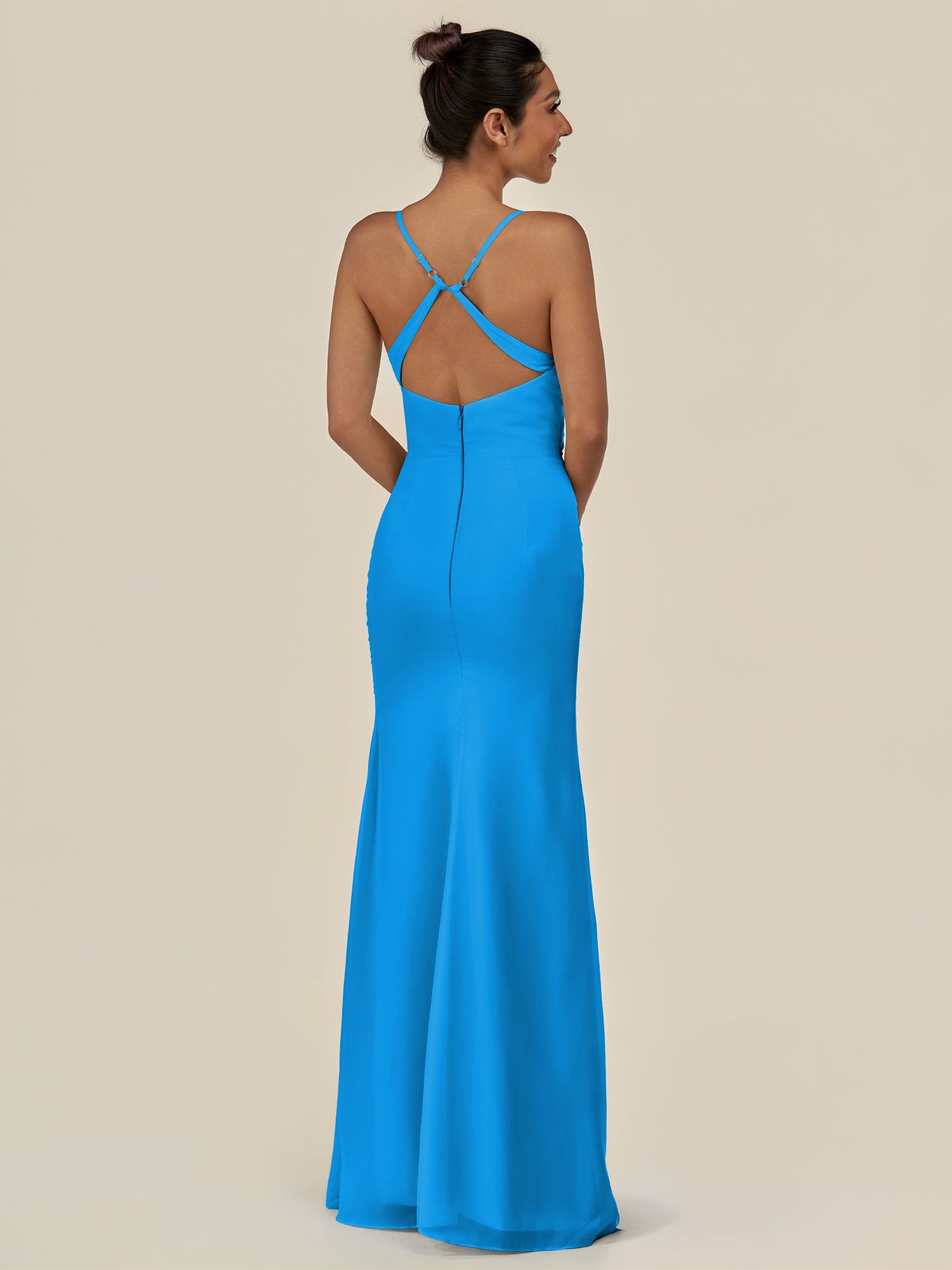 KissDress-Myka Blue Jay Sheath Chiffon Spaghetti Straps Long Bridesmaid Dress with Sequins