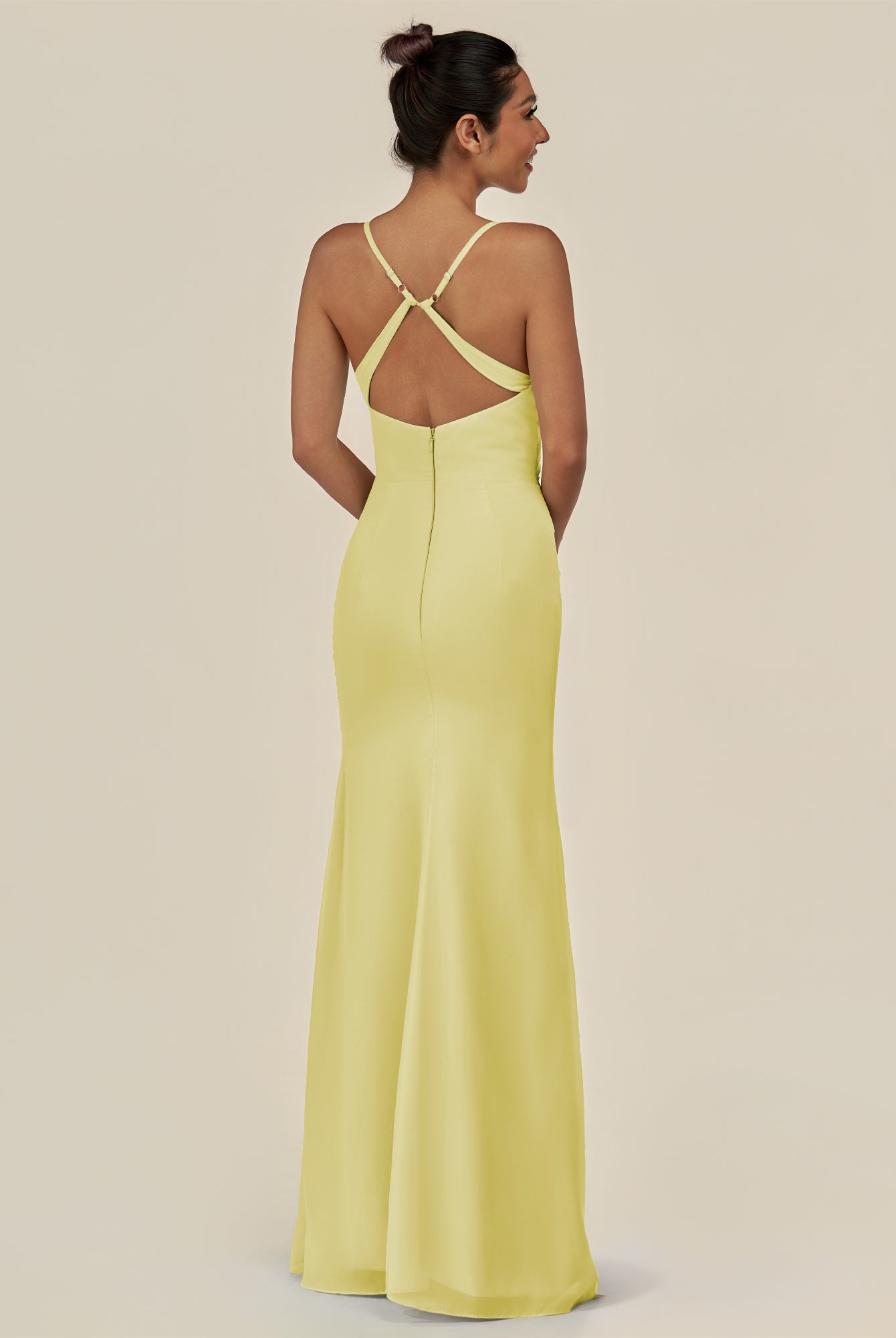 KissDress-Myka Buttercup Sheath Chiffon Spaghetti Straps Long Bridesmaid Dress with Sequins