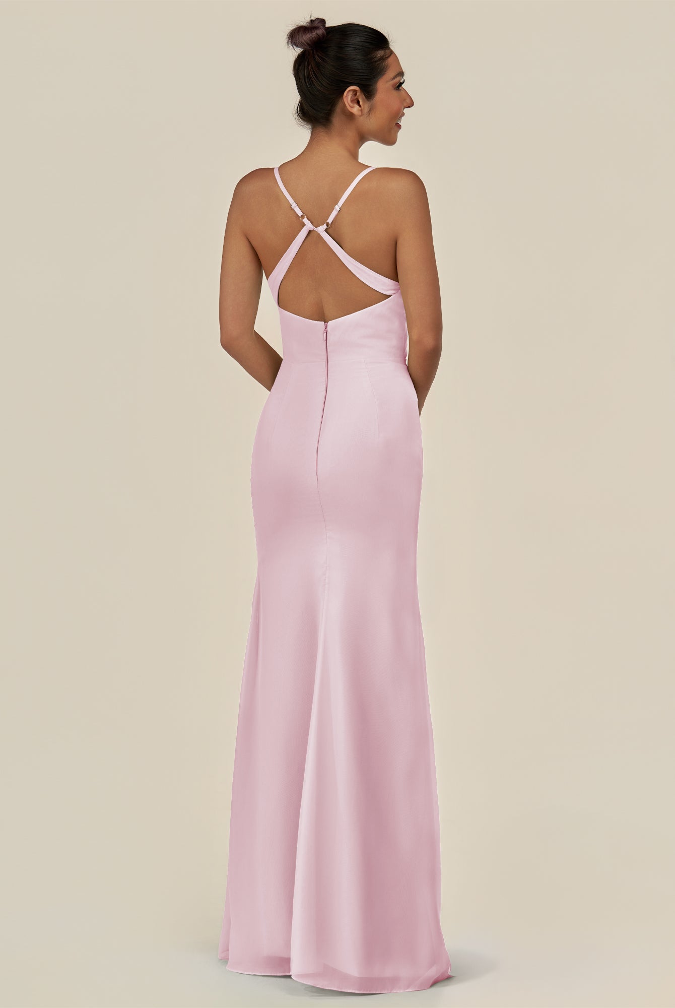KissDress-Myka Candy Pink Sheath Chiffon Spaghetti Straps Long Bridesmaid Dress with Sequins