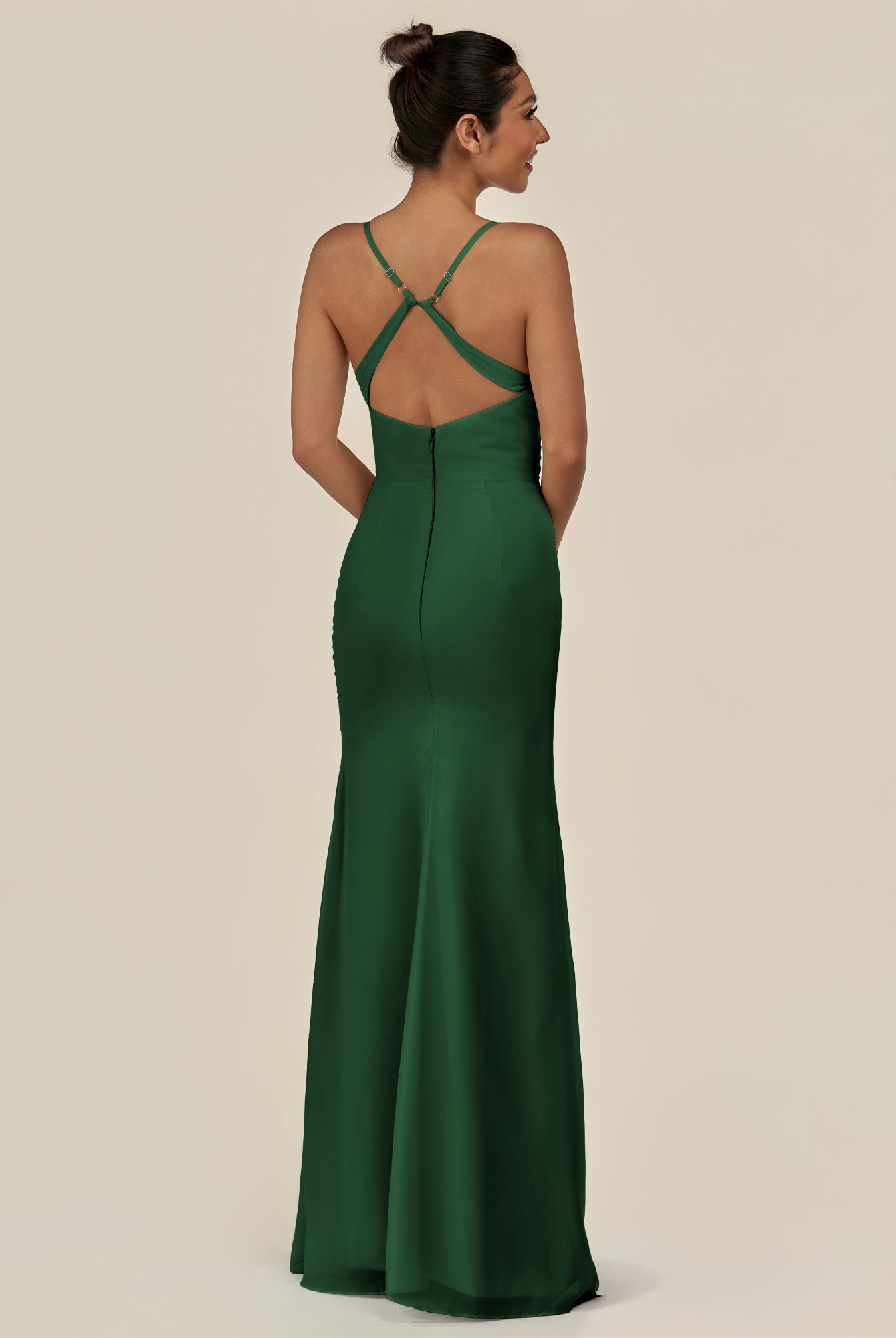 KissDress-Myka Dark Green Sheath Chiffon Spaghetti Straps Long Bridesmaid Dress with Sequins