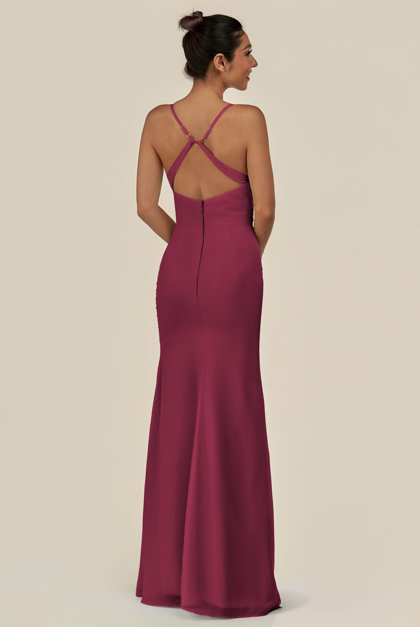 KissDress-Myka Desert Rose Sheath Chiffon Spaghetti Straps Long Bridesmaid Dress with Sequins
