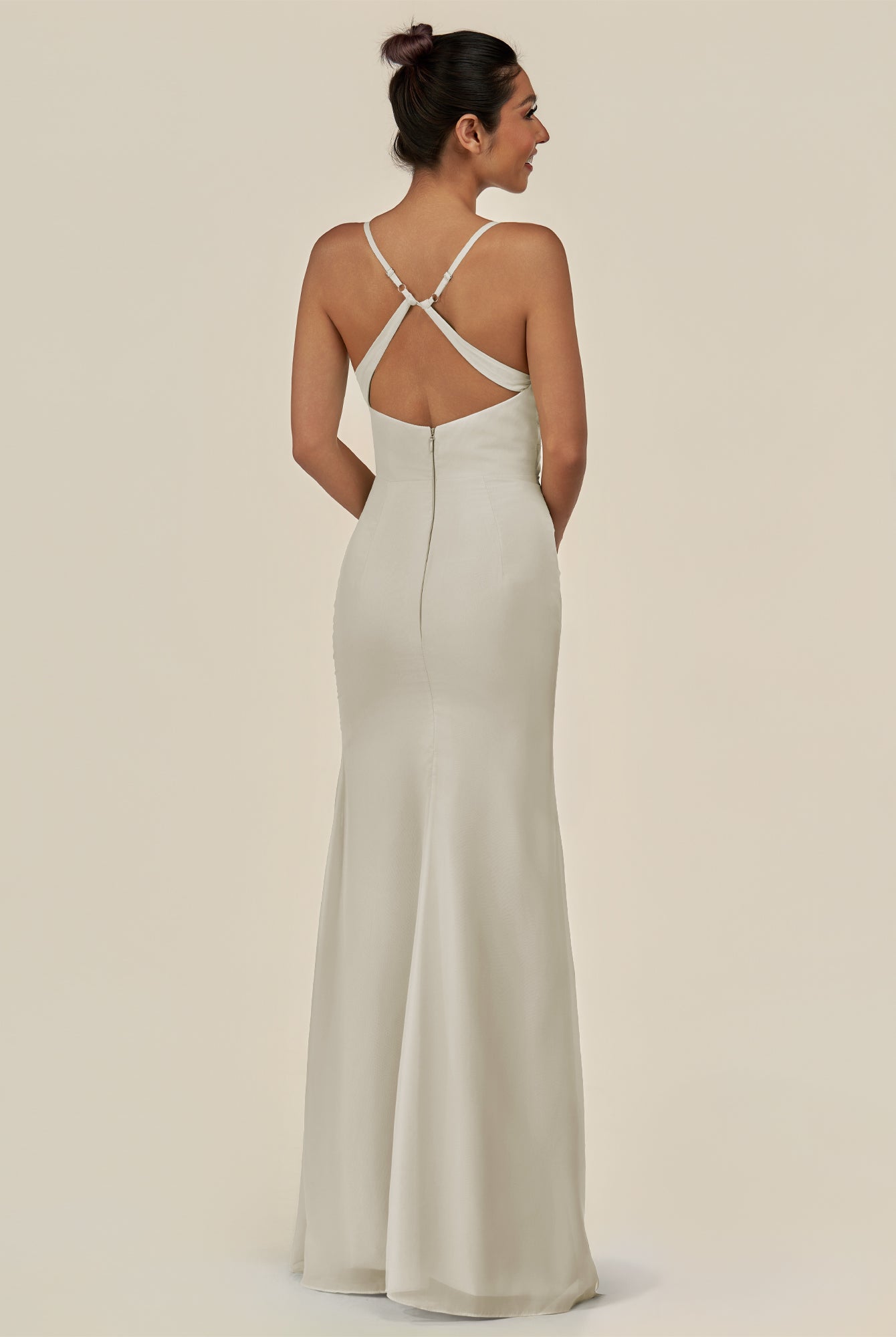 KissDress-Myka Dove Gray Sheath Chiffon Spaghetti Straps Long Bridesmaid Dress with Sequins