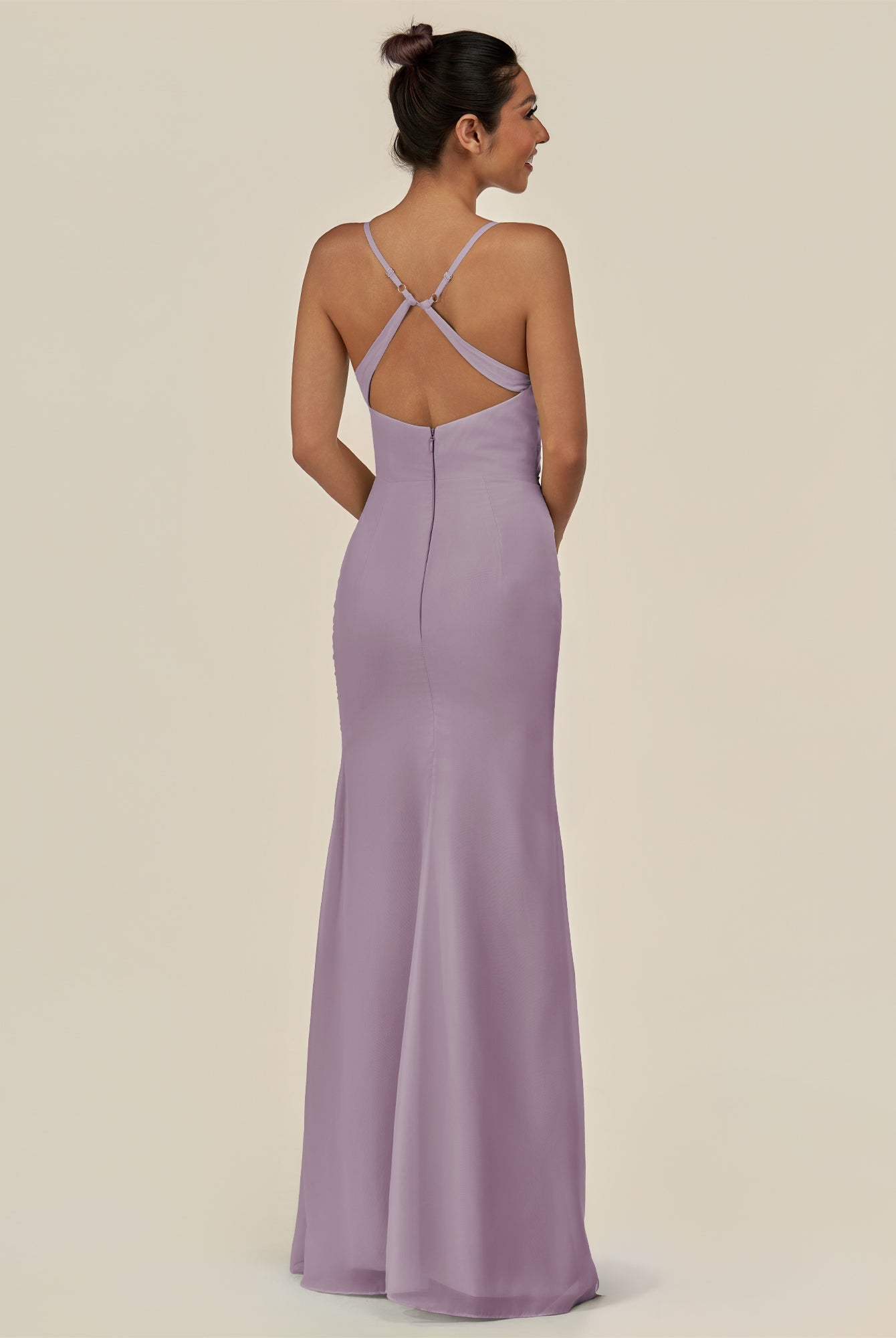 KissDress-Myka Dusk Sheath Chiffon Spaghetti Straps Long Bridesmaid Dress with Sequins