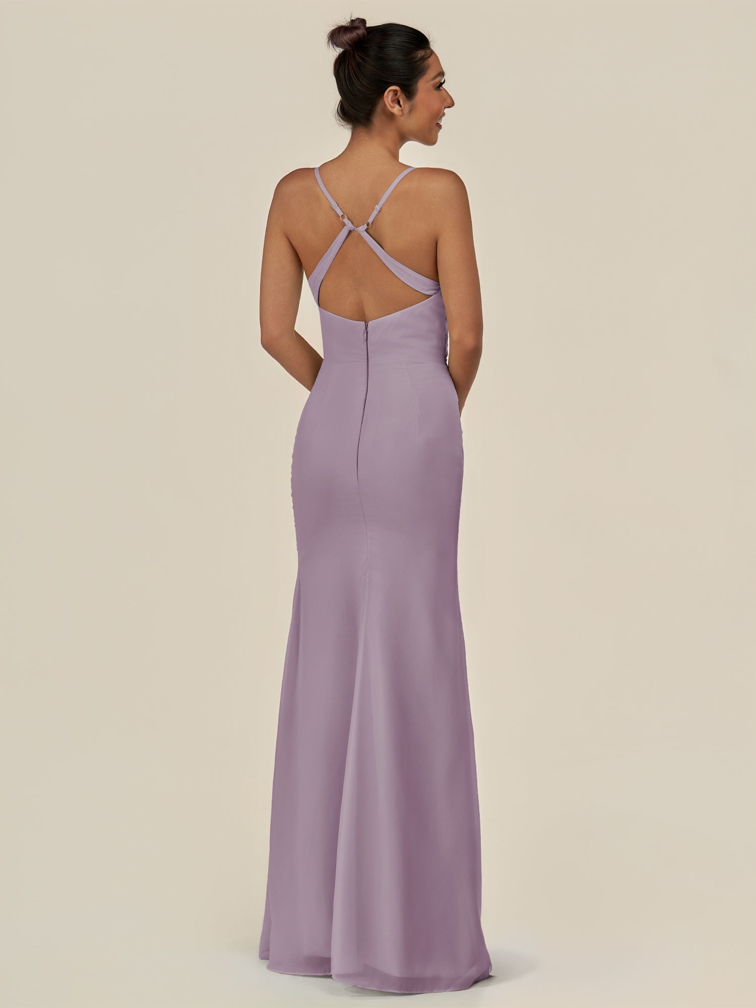 KissDress-Myka Dusk Sheath Chiffon Spaghetti Straps Long Bridesmaid Dress with Sequins