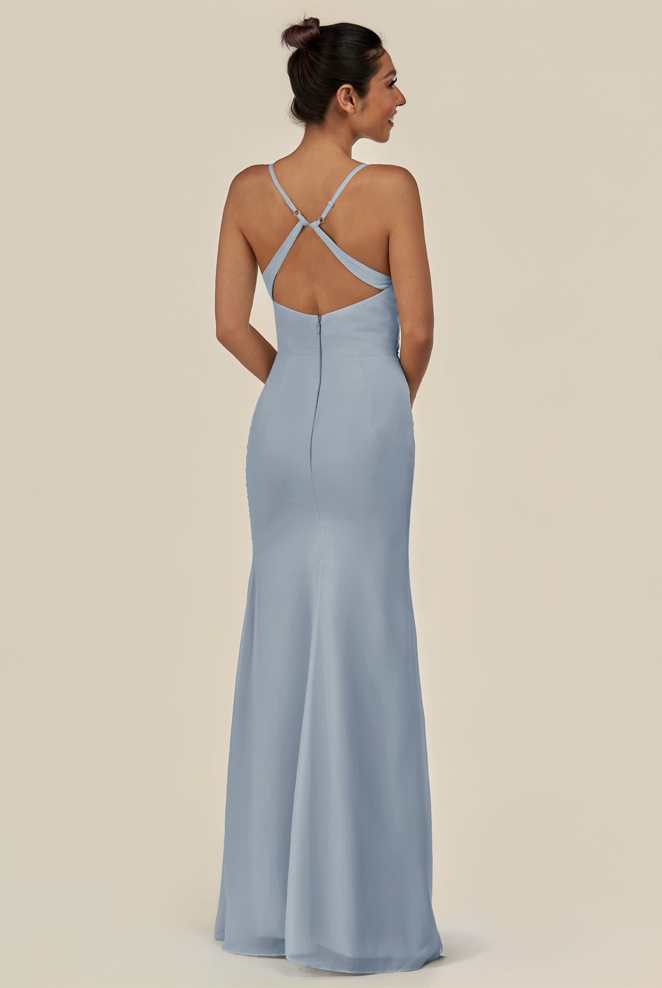 KissDress-Myka Dusty Blue Sheath Chiffon Spaghetti Straps Long Bridesmaid Dress with Sequins