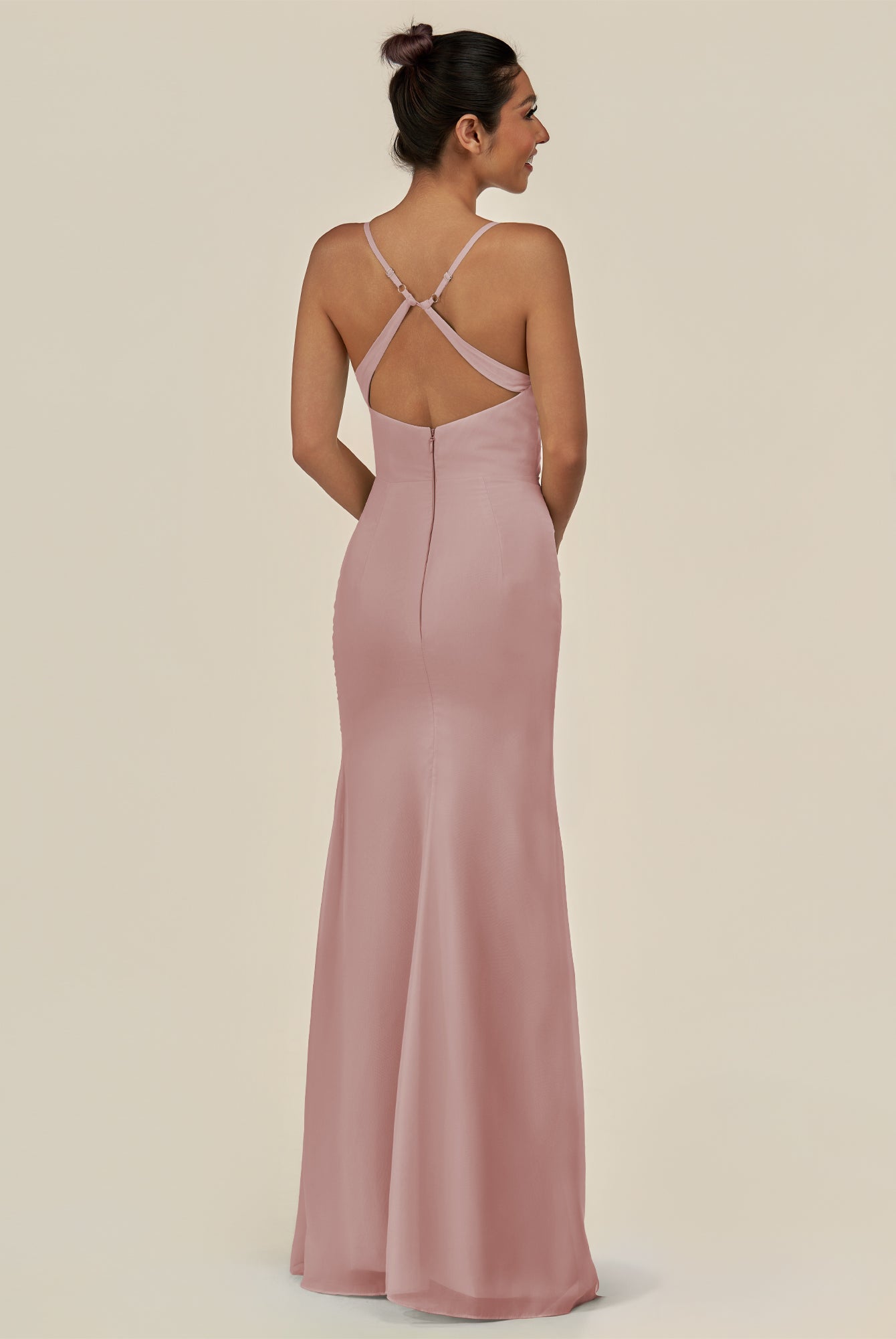 KissDress-Myka Dusty Rose Sheath Chiffon Spaghetti Straps Long Bridesmaid Dress with Sequins