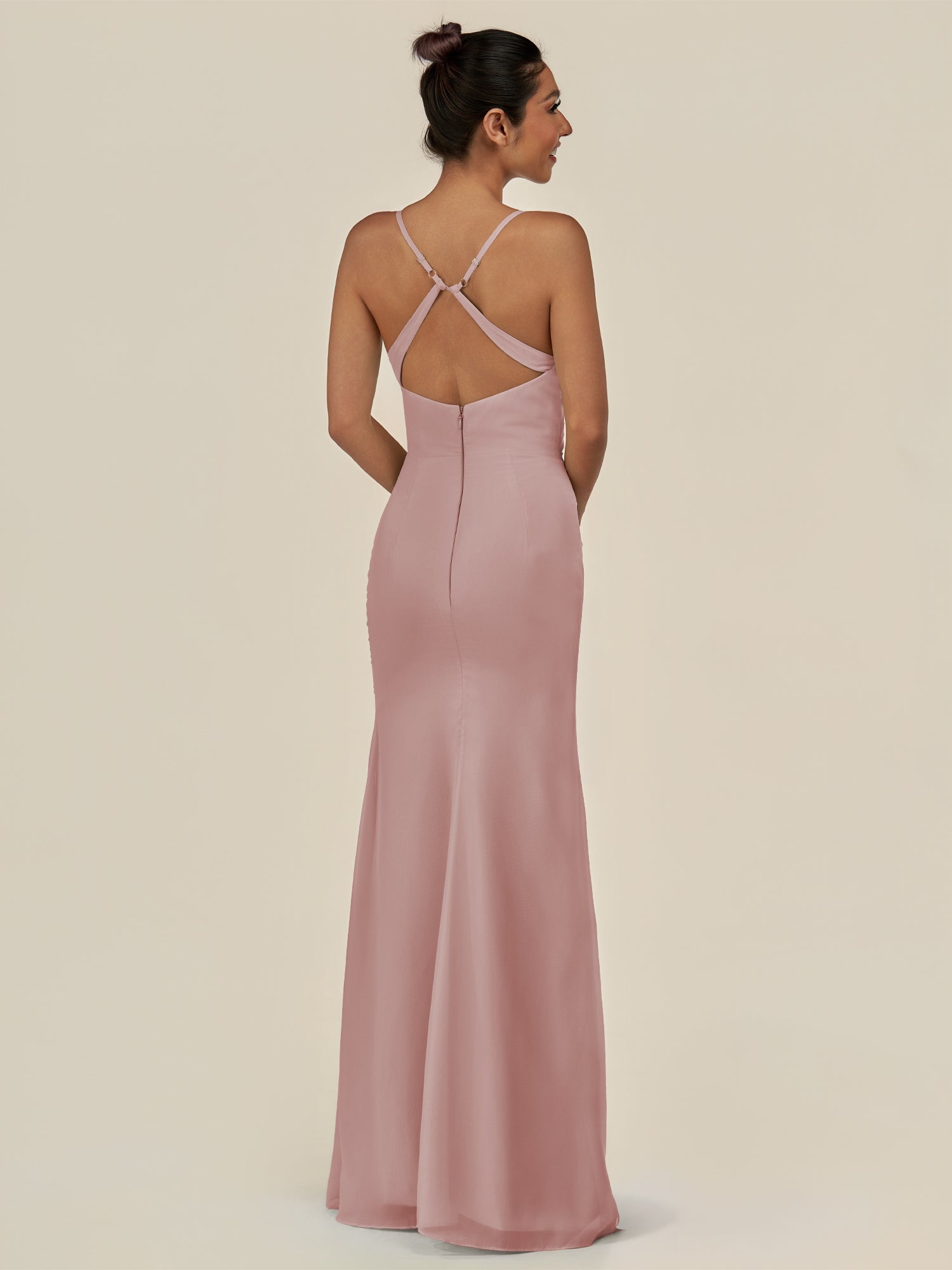 KissDress-Myka Dusty Rose Sheath Chiffon Spaghetti Straps Long Bridesmaid Dress with Sequins