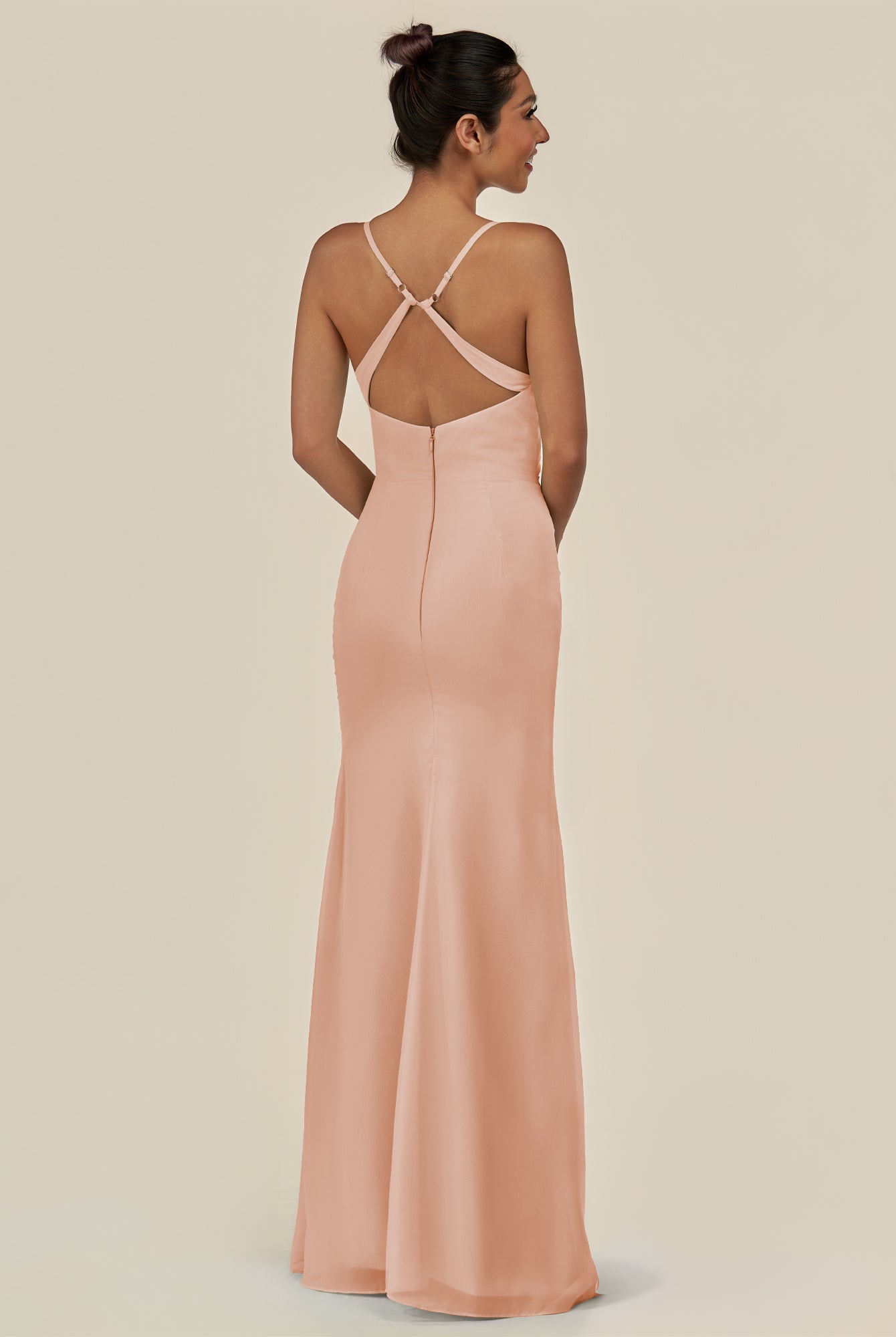 KissDress-Myka English Rose Sheath Chiffon Spaghetti Straps Long Bridesmaid Dress with Sequins
