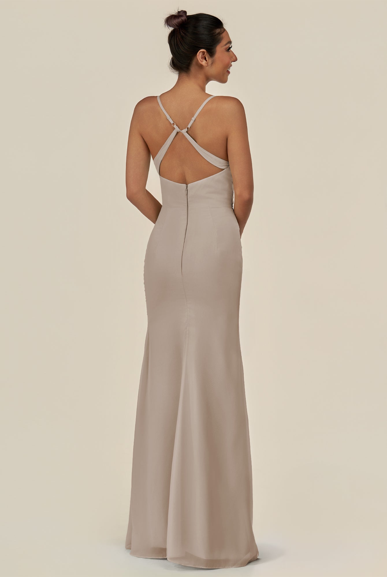 KissDress-Myka Frost Sheath Chiffon Spaghetti Straps Long Bridesmaid Dress with Sequins