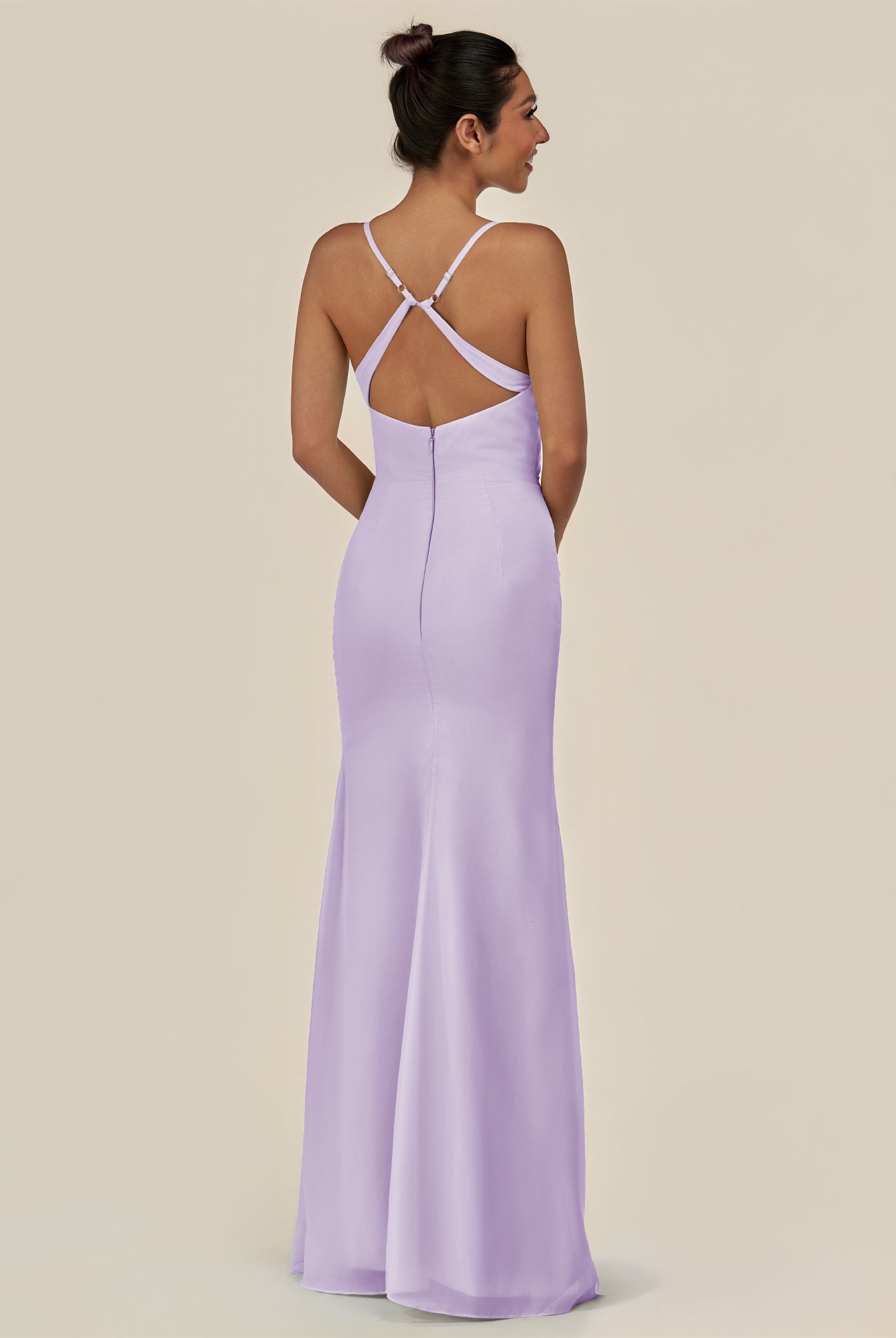KissDress-Myka Lavender Sheath Chiffon Spaghetti Straps Long Bridesmaid Dress with Sequins