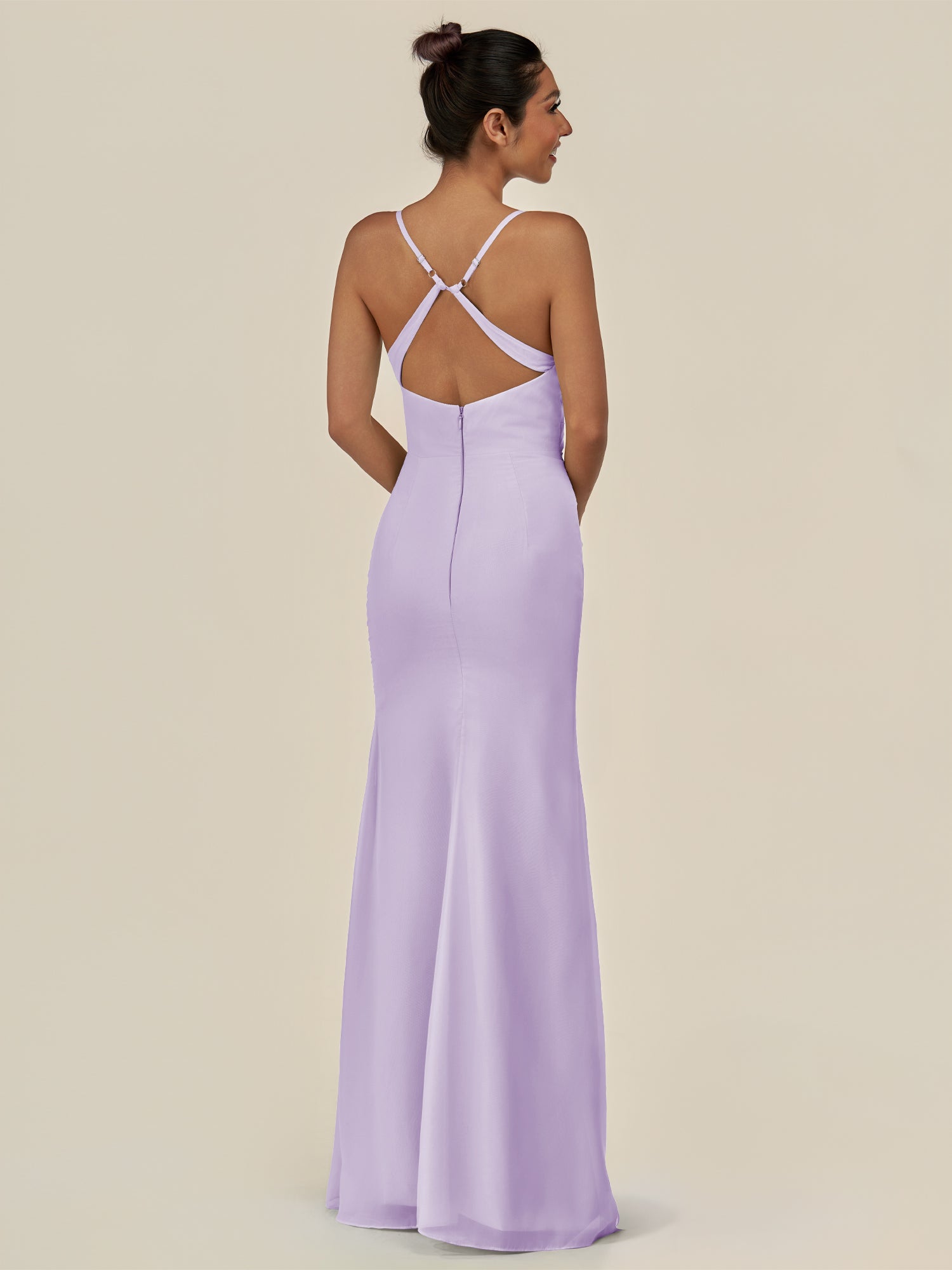 KissDress-Myka Lavender Sheath Chiffon Spaghetti Straps Long Bridesmaid Dress with Sequins
