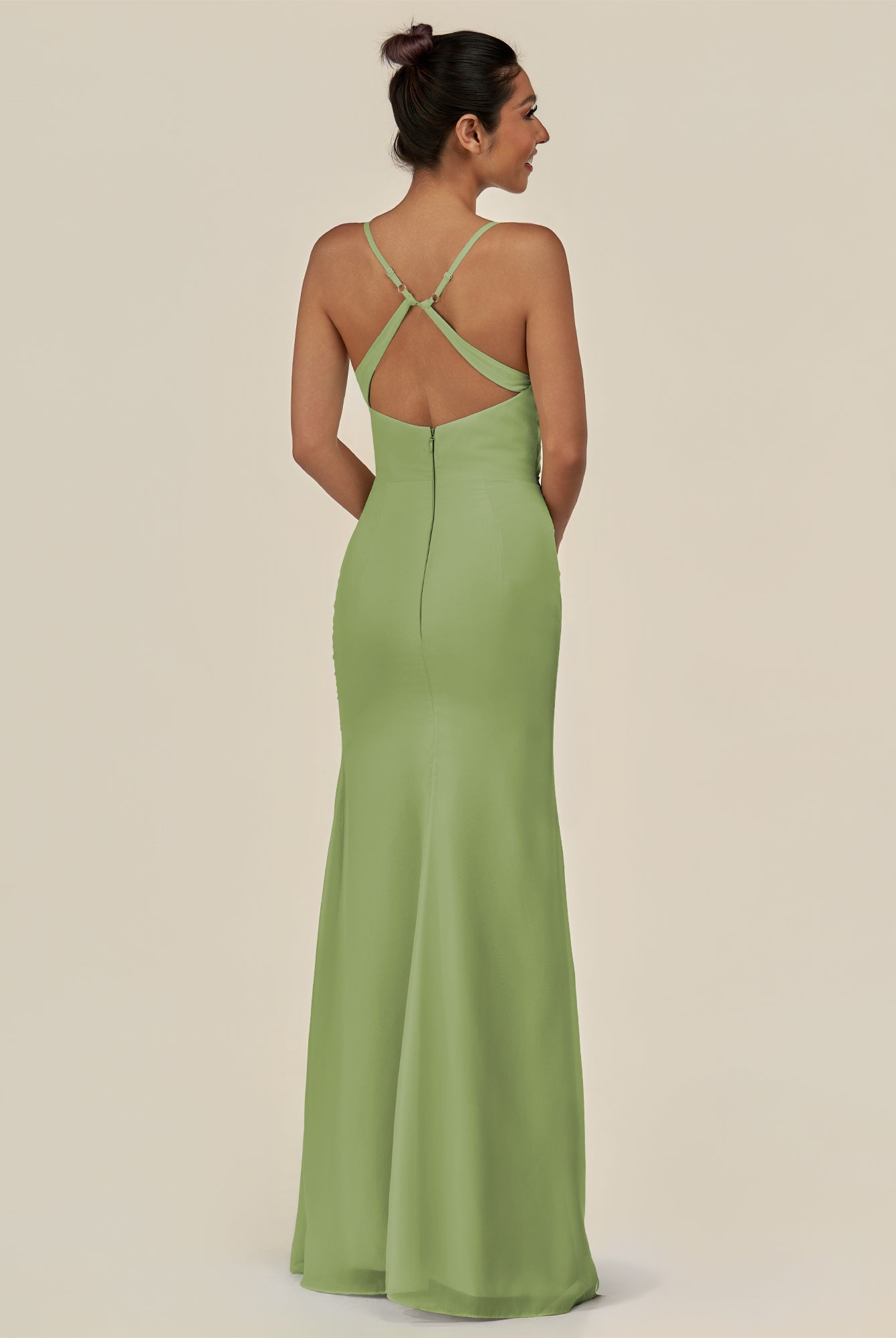 KissDress-Myka Matcha Sheath Chiffon Spaghetti Straps Long Bridesmaid Dress with Sequins