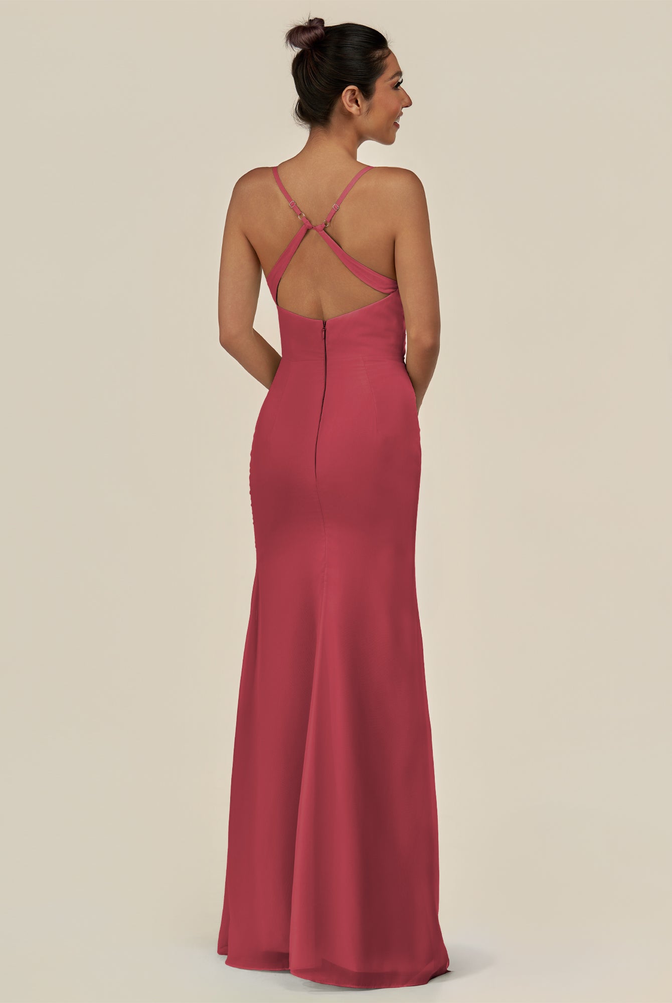 KissDress-Myka Merlot Sheath Chiffon Spaghetti Straps Long Bridesmaid Dress with Sequins