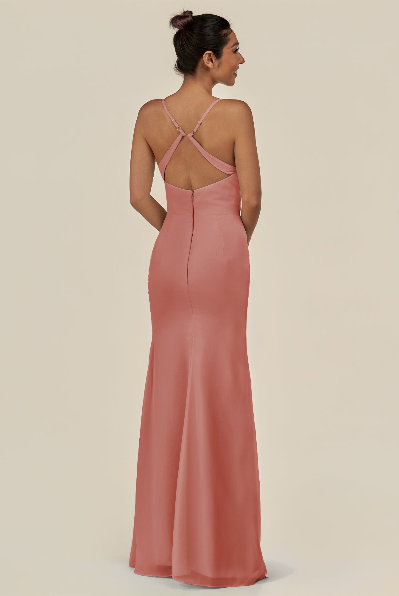 KissDress-Myka Mulberry Sheath Chiffon Spaghetti Straps Long Bridesmaid Dress with Sequins