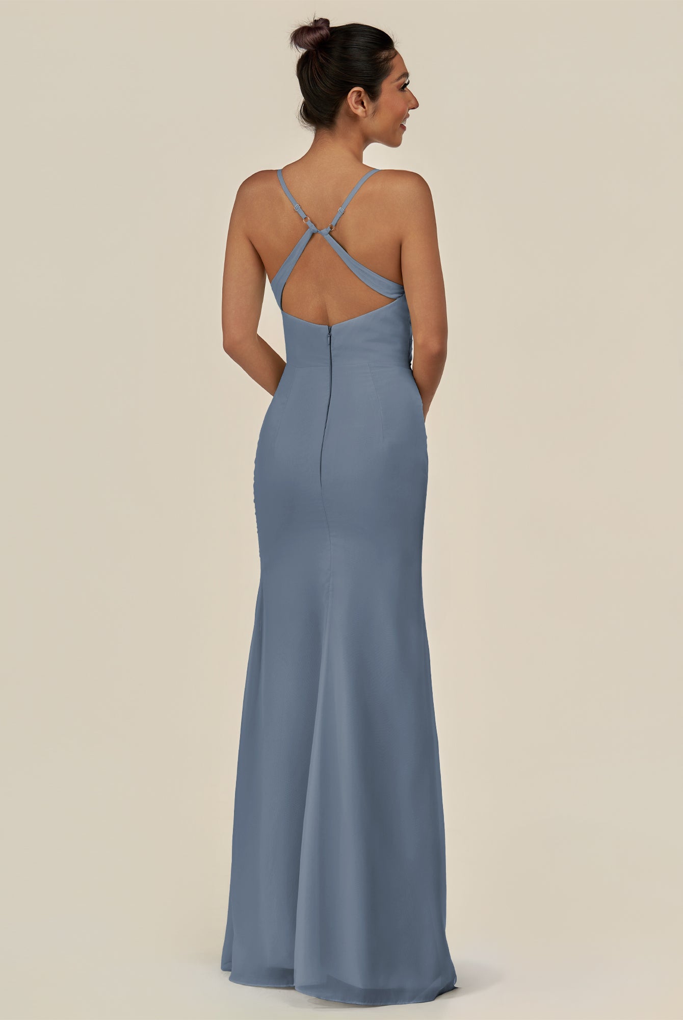 KissDress-Myka Neptune Sheath Chiffon Spaghetti Straps Long Bridesmaid Dress with Sequins
