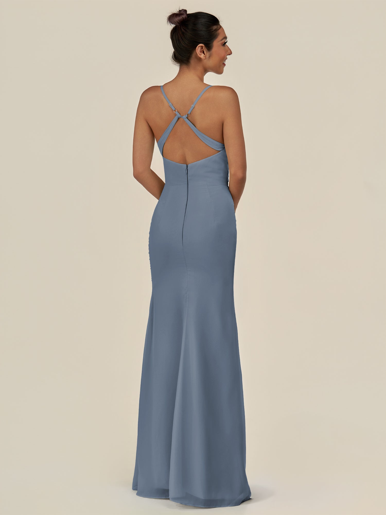 KissDress-Myka Neptune Sheath Chiffon Spaghetti Straps Long Bridesmaid Dress with Sequins