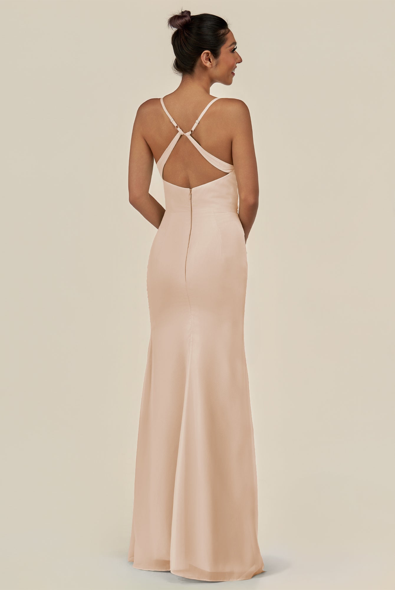 KissDress-Myka Pale Blush Sheath Chiffon Spaghetti Straps Long Bridesmaid Dress with Sequins