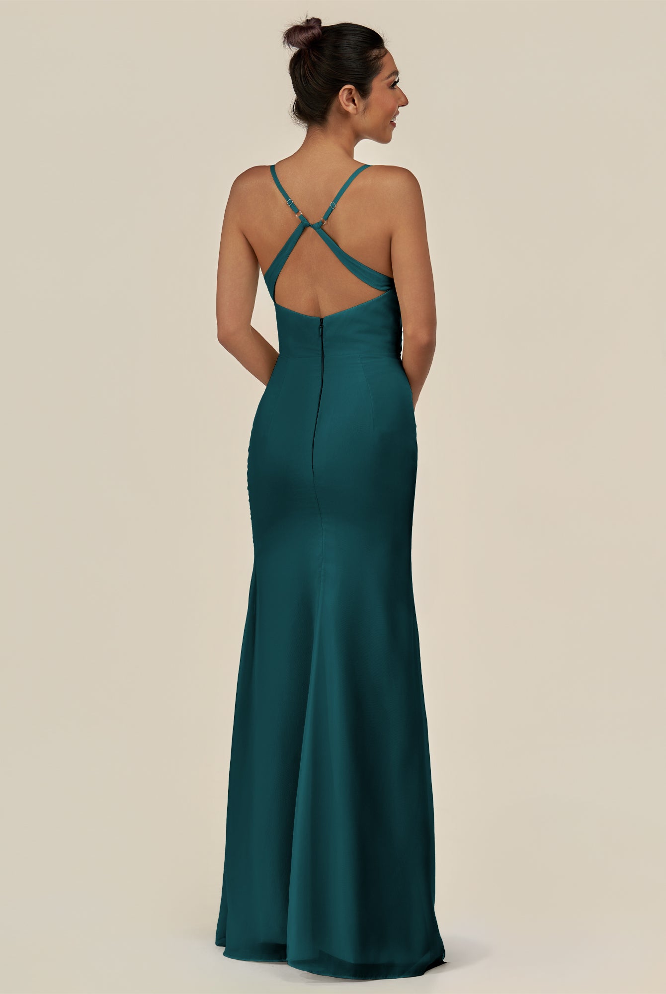 KissDress-Myka Pine Sheath Chiffon Spaghetti Straps Long Bridesmaid Dress with Sequins