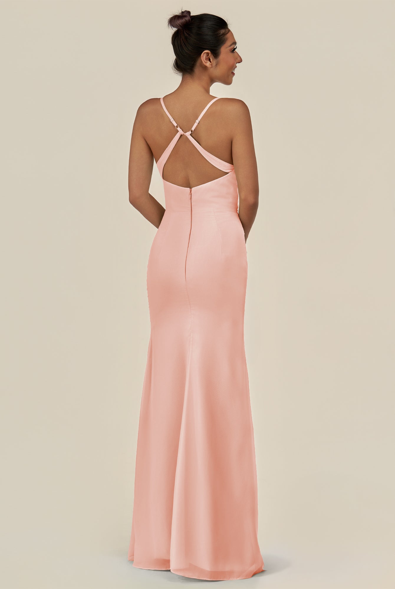 KissDress-Myka Rose Petal Sheath Chiffon Spaghetti Straps Long Bridesmaid Dress with Sequins
