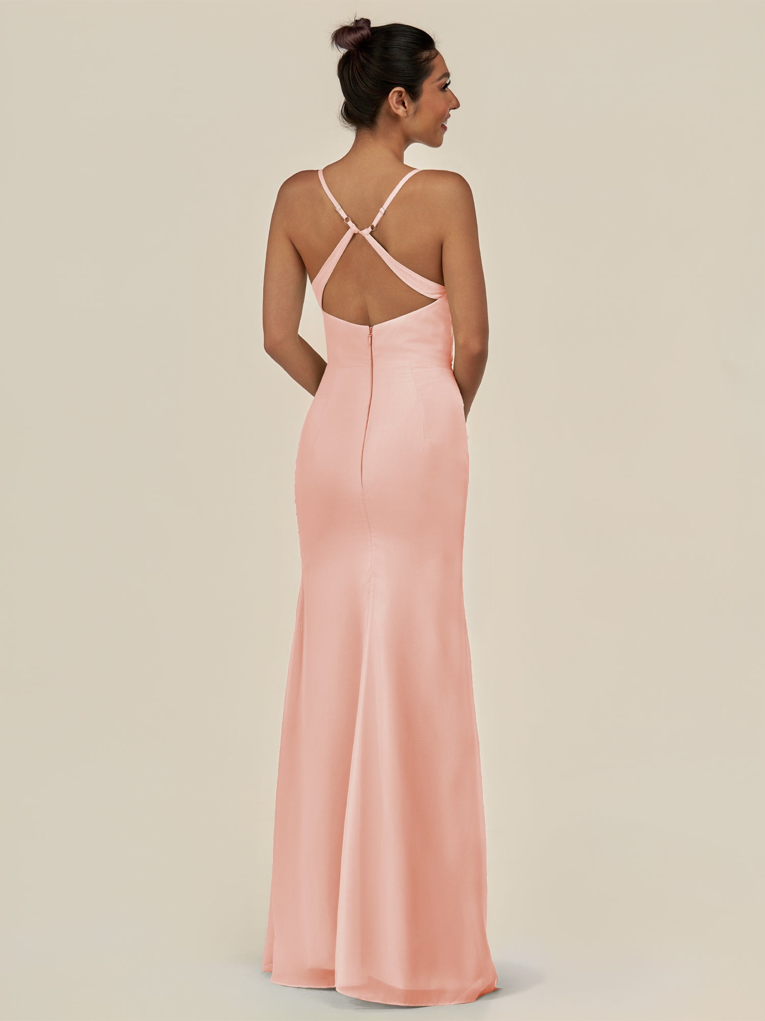 KissDress-Myka Rose Petal Sheath Chiffon Spaghetti Straps Long Bridesmaid Dress with Sequins