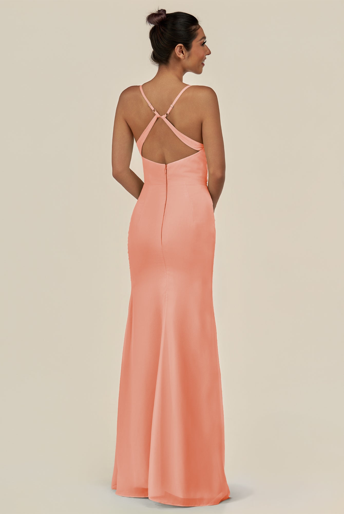 KissDress-Myka Rosette Sheath Chiffon Spaghetti Straps Long Bridesmaid Dress with Sequins