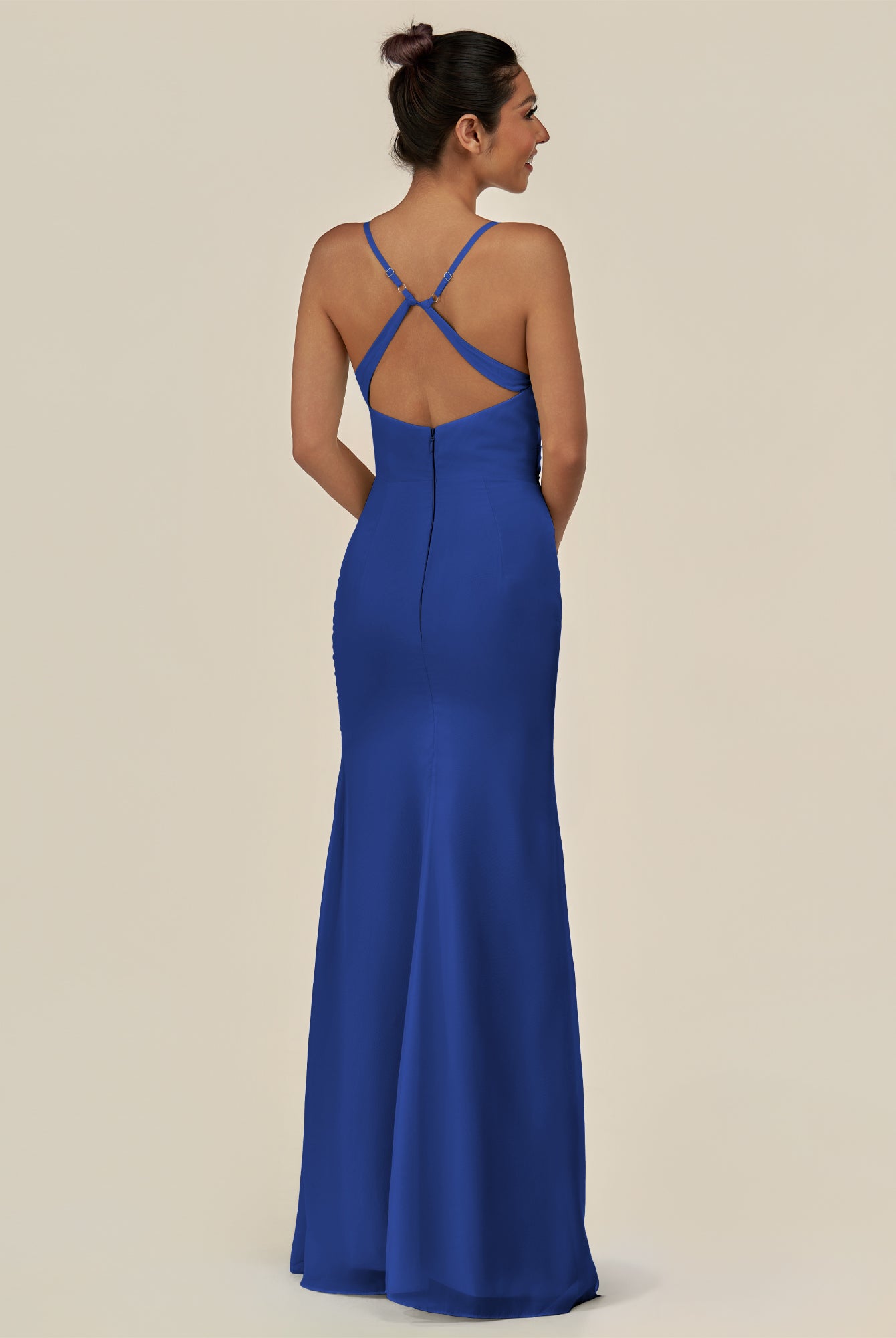 KissDress-Myka Royal Blue Sheath Chiffon Spaghetti Straps Long Bridesmaid Dress with Sequins