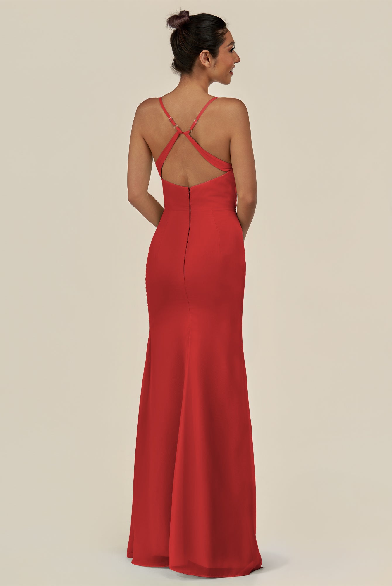 KissDress-Myka Ruby Red Sheath Chiffon Spaghetti Straps Long Bridesmaid Dress with Sequins