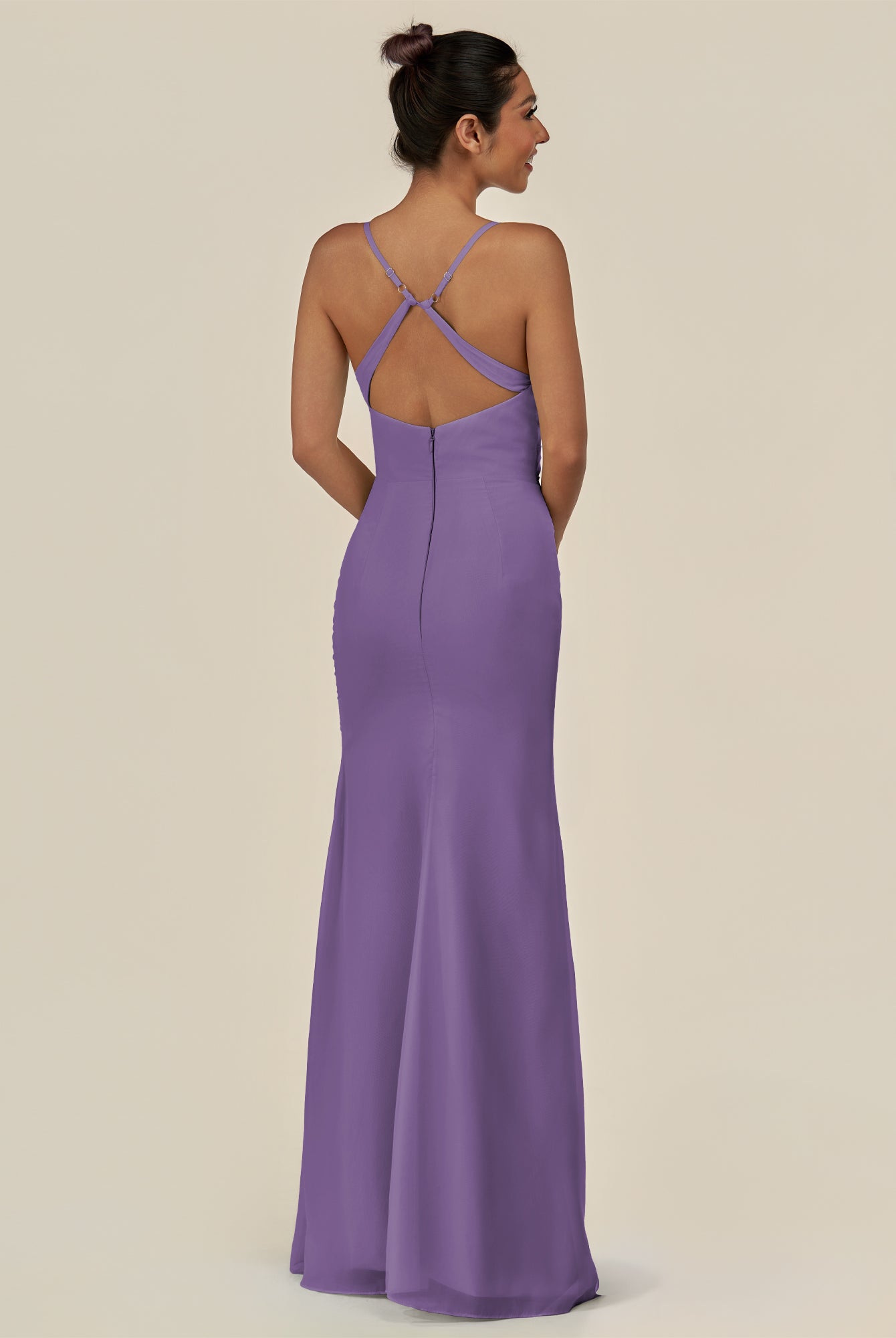 KissDress-Myka Tahiti Sheath Chiffon Spaghetti Straps Long Bridesmaid Dress with Sequins