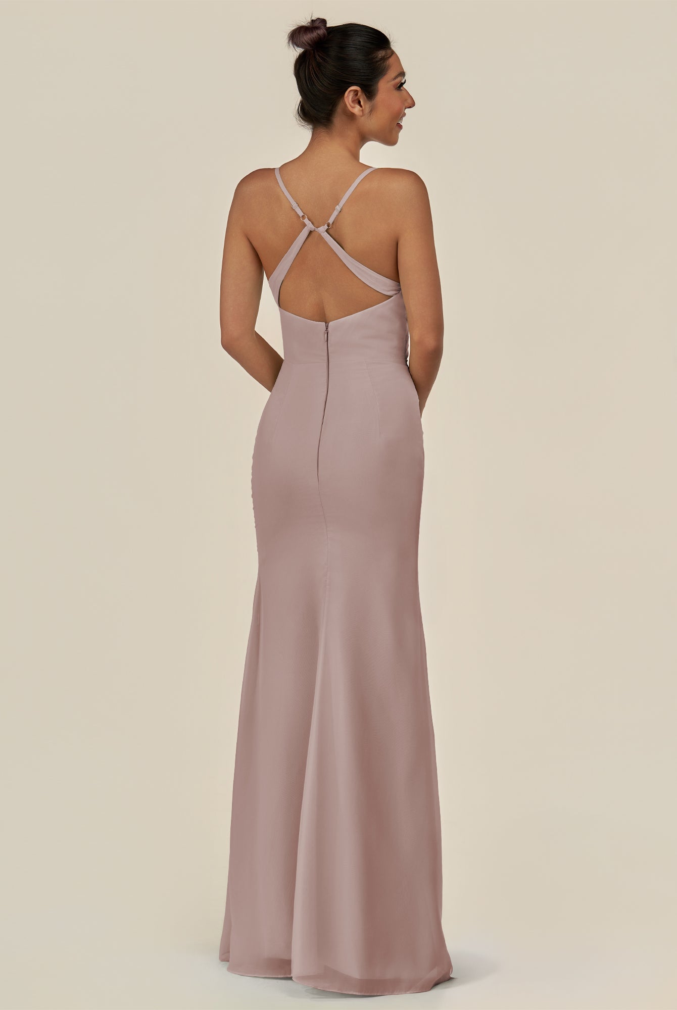 KissDress-Myka Toffee Sheath Chiffon Spaghetti Straps Long Bridesmaid Dress with Sequins
