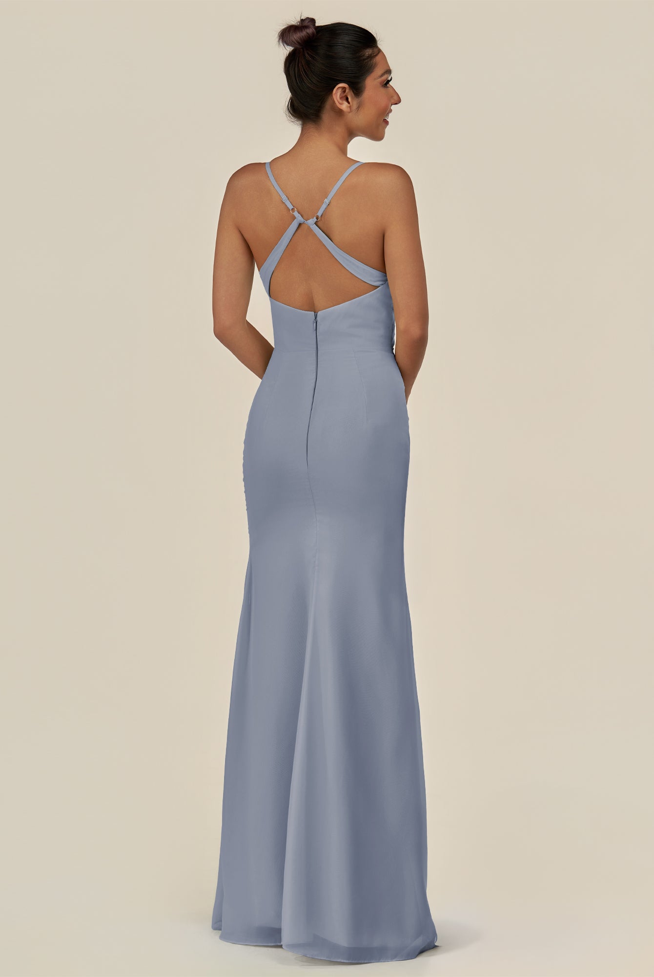 KissDress-Myka Twilight Sheath Chiffon Spaghetti Straps Long Bridesmaid Dress with Sequins