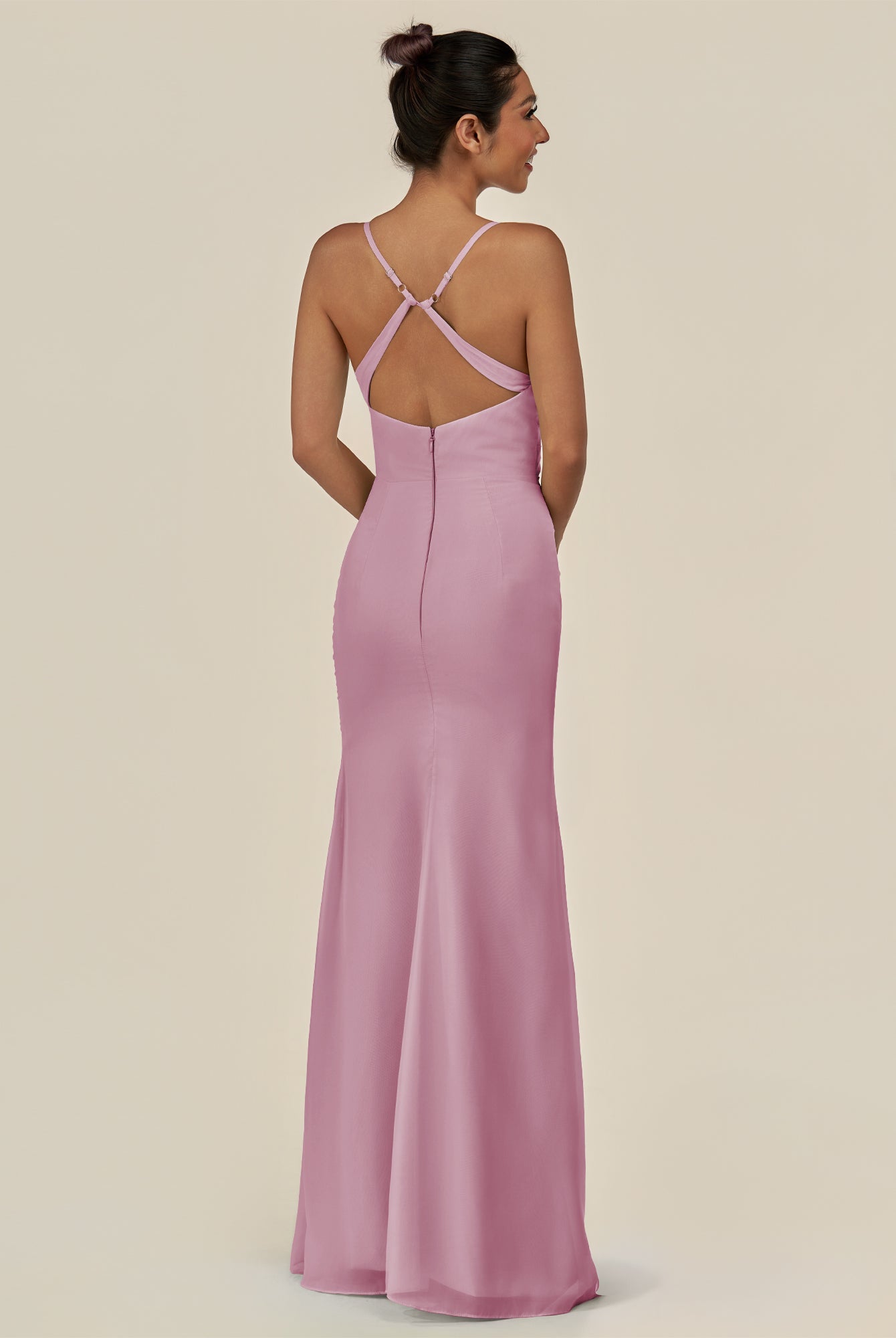 KissDress-Myka Vintage Mauve Sheath Chiffon Spaghetti Straps Long Bridesmaid Dress with Sequins