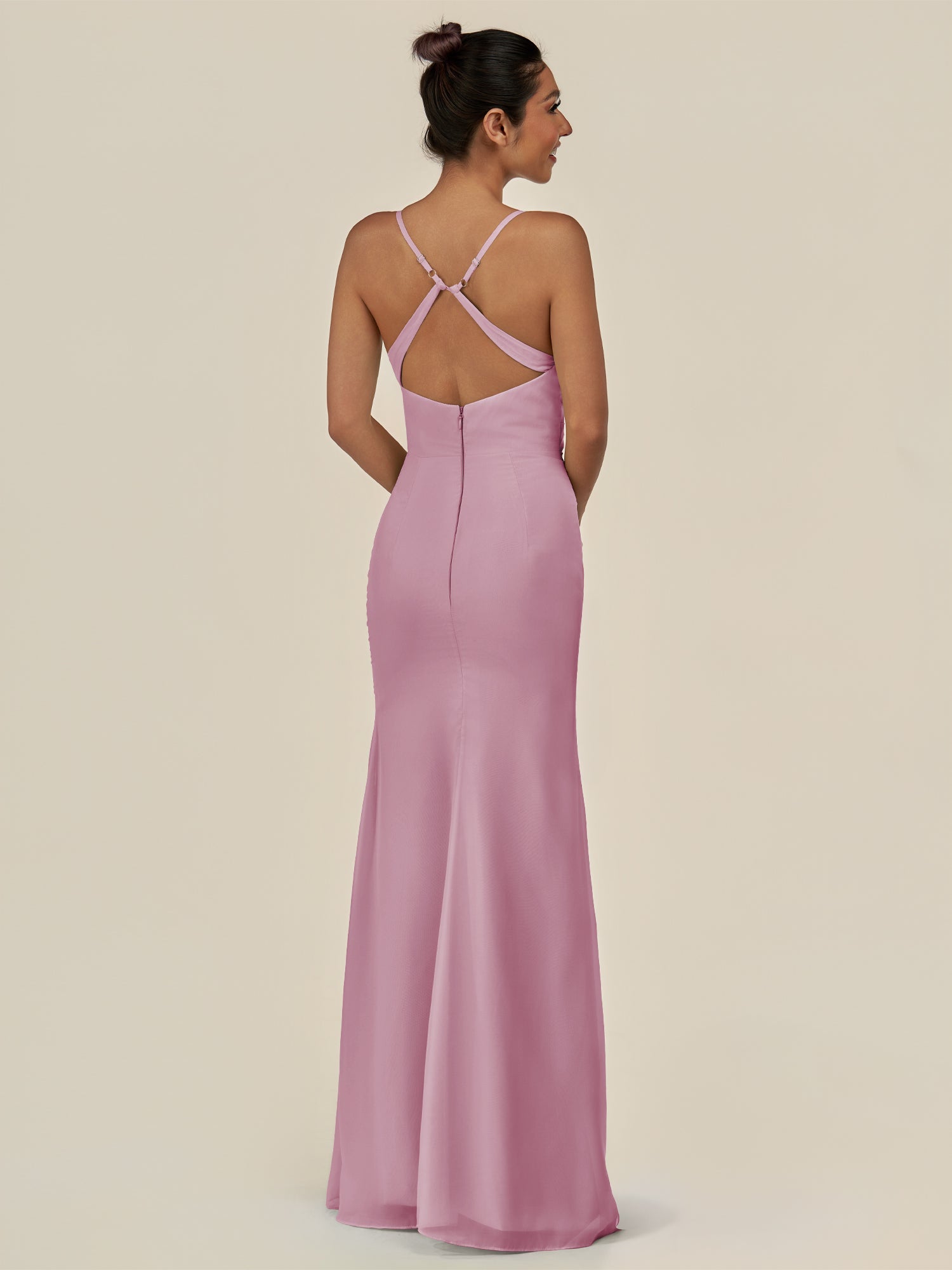 KissDress-Myka Vintage Mauve Sheath Chiffon Spaghetti Straps Long Bridesmaid Dress with Sequins