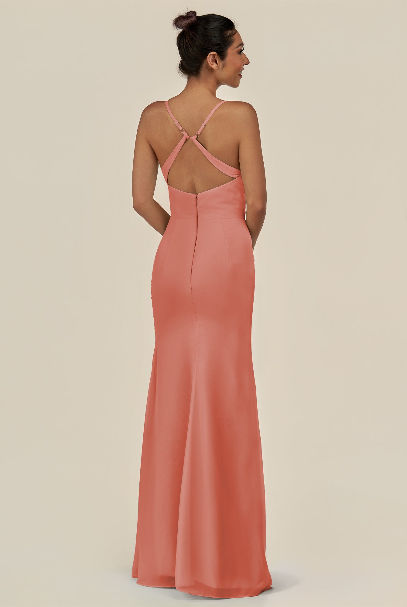 KissDress-Myka Wild Rose Sheath Chiffon Spaghetti Straps Long Bridesmaid Dress with Sequins