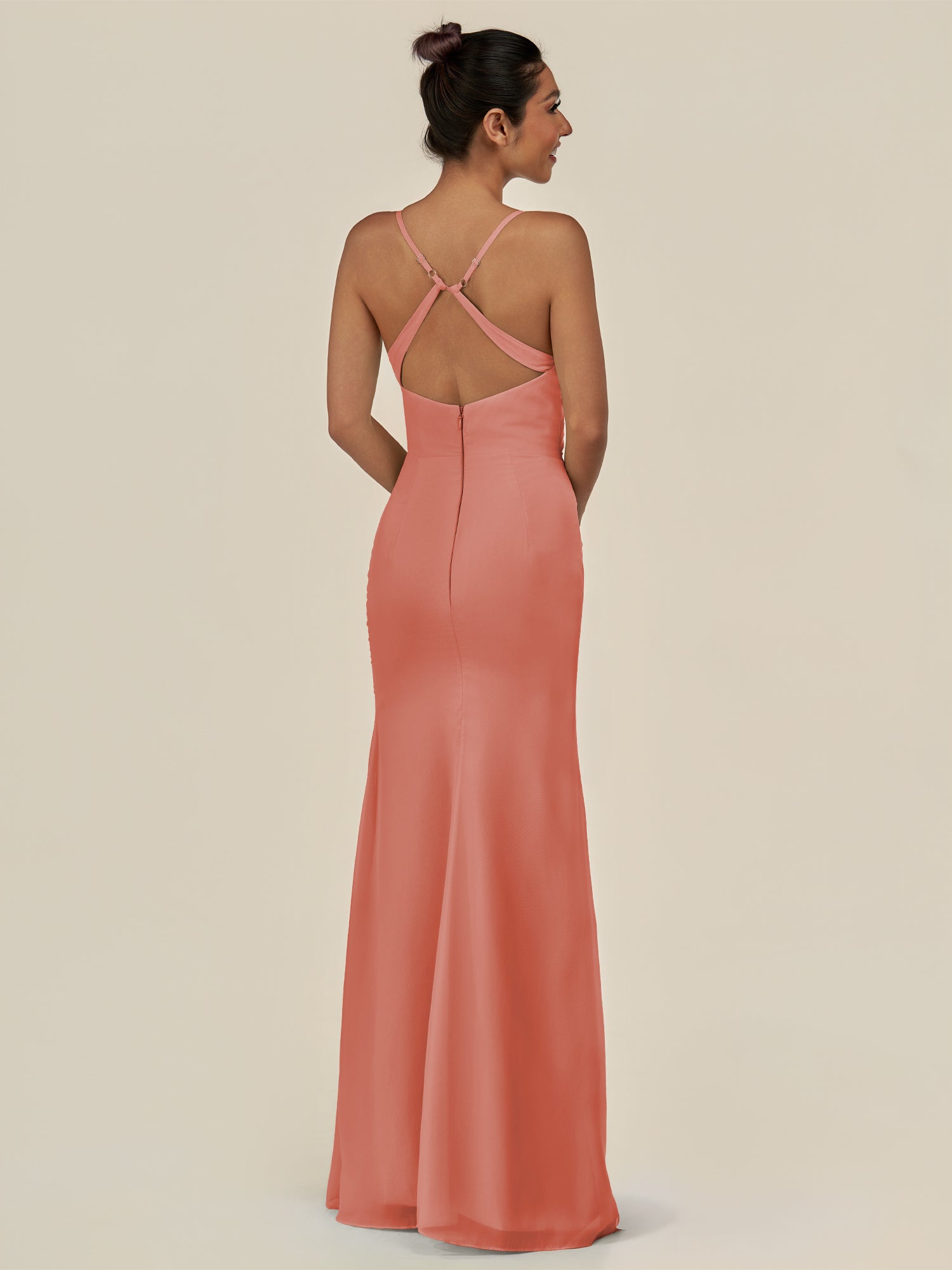 KissDress-Myka Wild Rose Sheath Chiffon Spaghetti Straps Long Bridesmaid Dress with Sequins