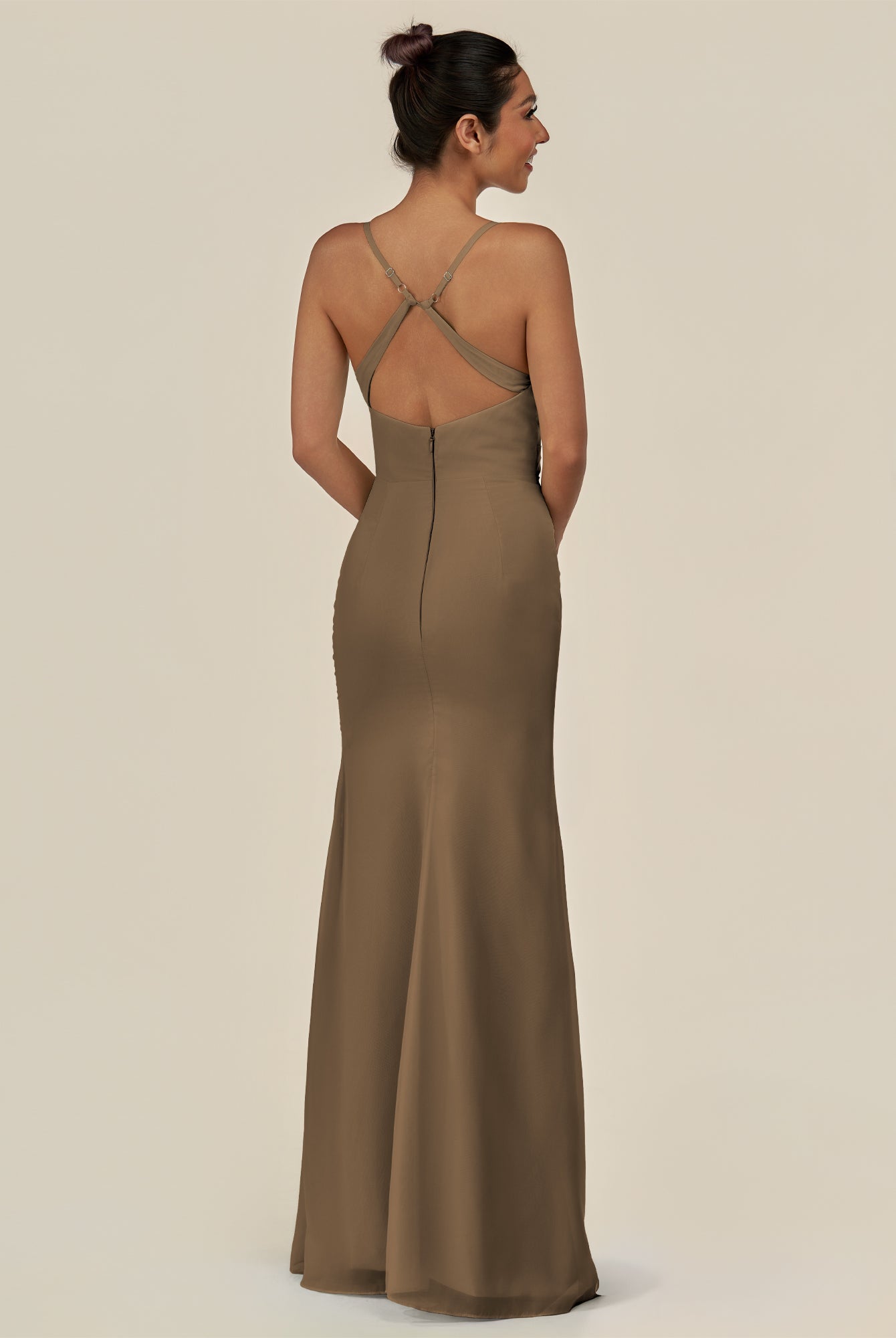 KissDress-Myka Willow Green Sheath Chiffon Spaghetti Straps Long Bridesmaid Dress with Sequins