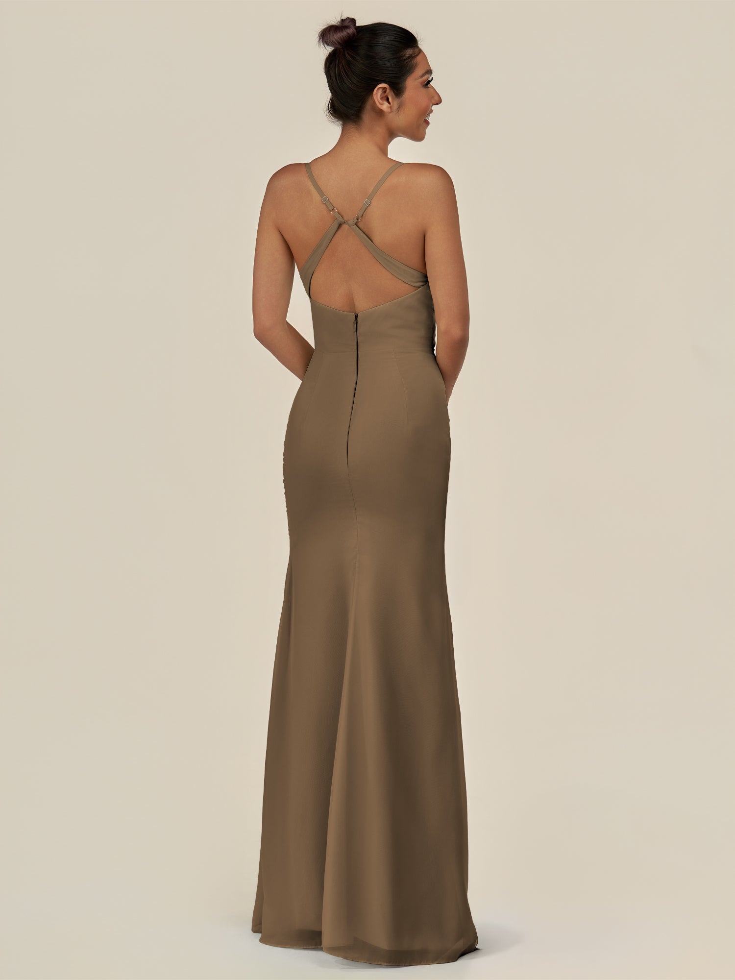 KissDress-Myka Willow Green Sheath Chiffon Spaghetti Straps Long Bridesmaid Dress with Sequins