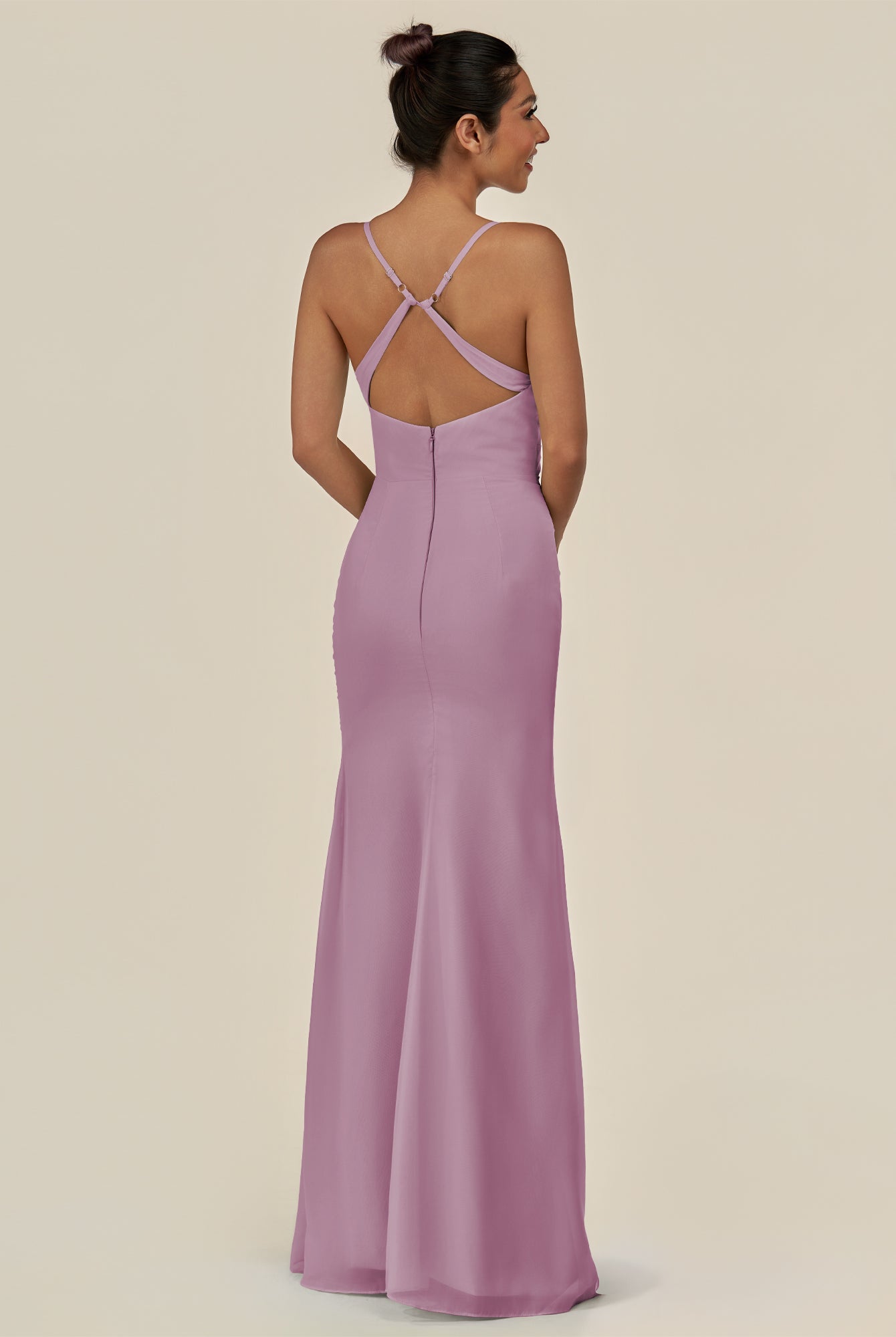 KissDress-Myka Wisteria Sheath Chiffon Spaghetti Straps Long Bridesmaid Dress with Sequins