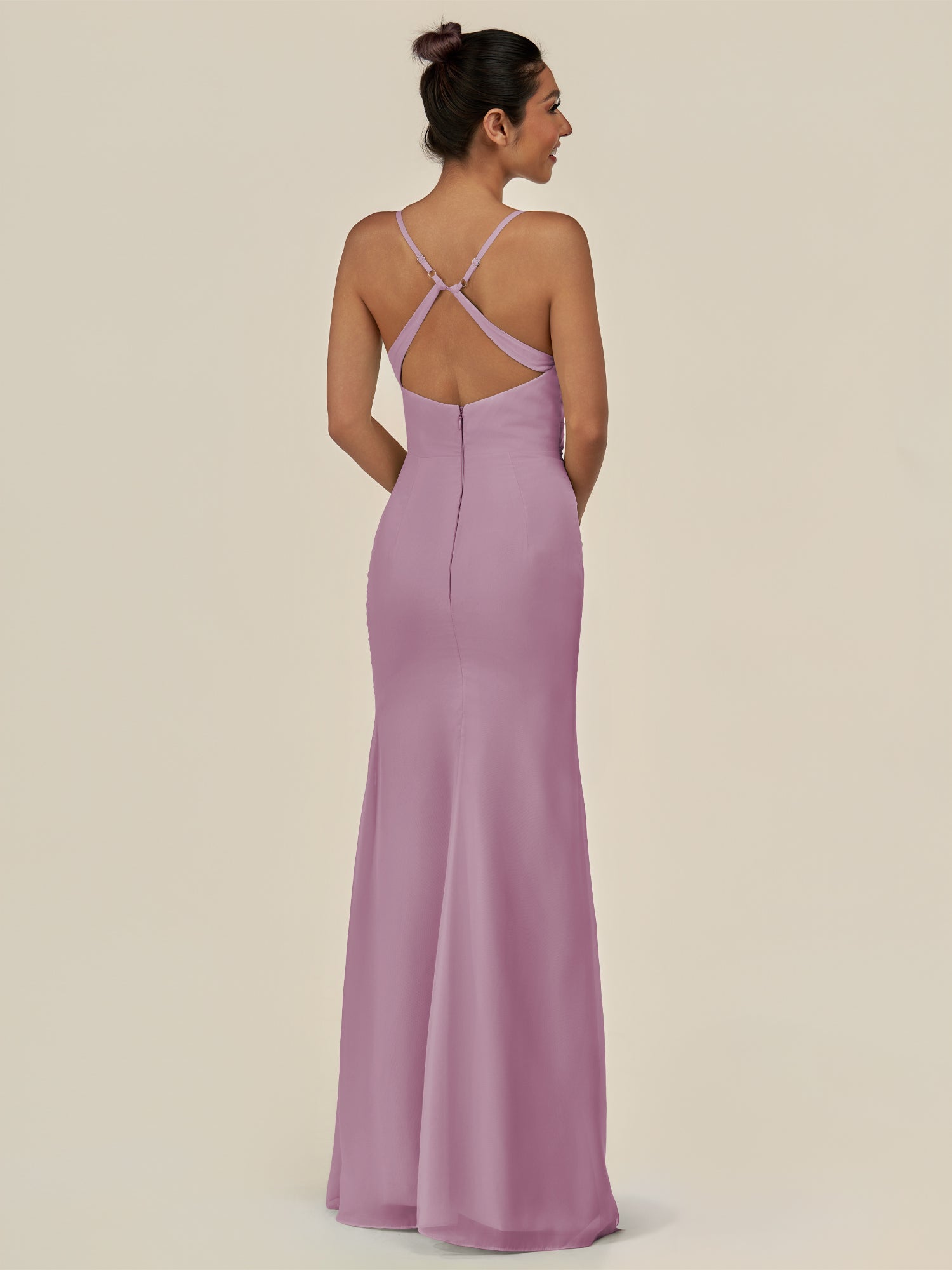 KissDress-Myka Wisteria Sheath Chiffon Spaghetti Straps Long Bridesmaid Dress with Sequins