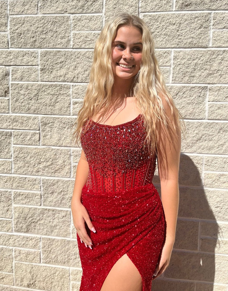 Strapless Mermaid Long Sequins Prom Dress With Split