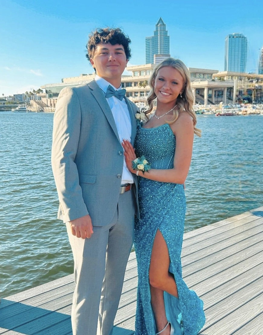 Strapless Mermaid Long Sequins Prom Dress With Split