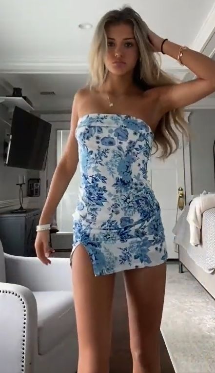 Strapless Floral Print Homecoming Dress With Split