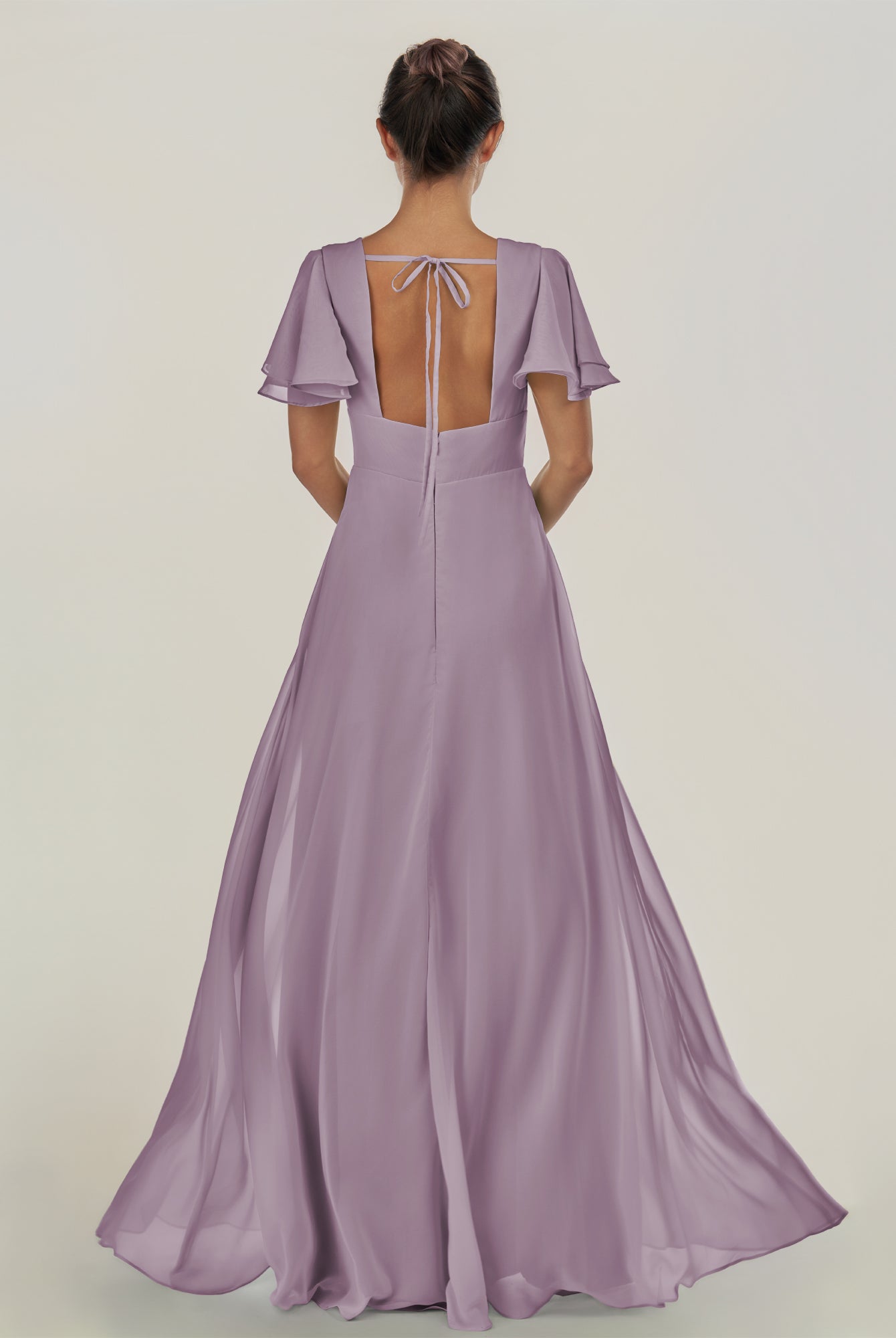 KissDress-Nira Dusk A Line Chiffon Cap Sleeves V Neck Long Bridesmaid Dress with Slit