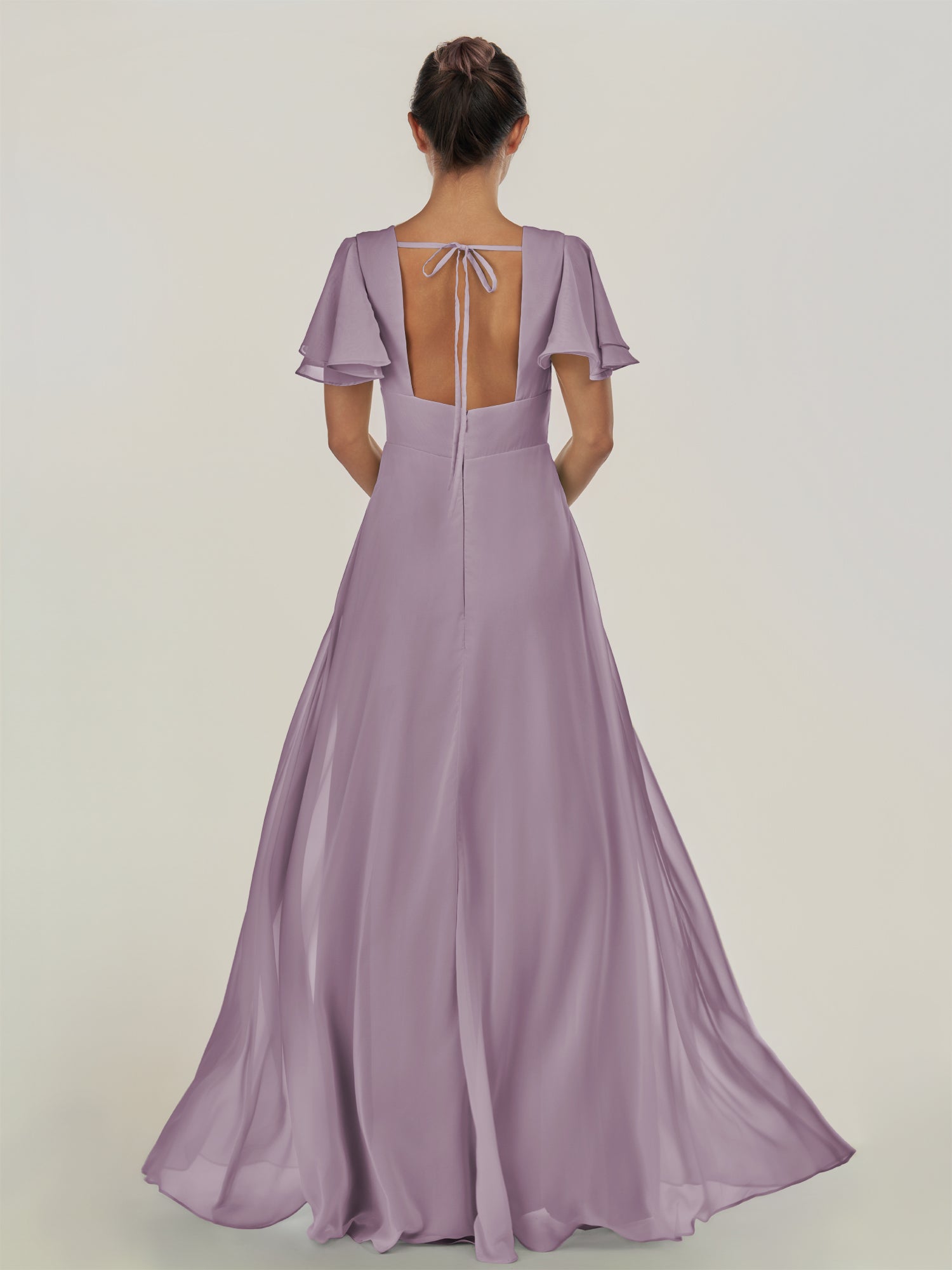 KissDress-Nira Dusk A Line Chiffon Cap Sleeves V Neck Long Bridesmaid Dress with Slit