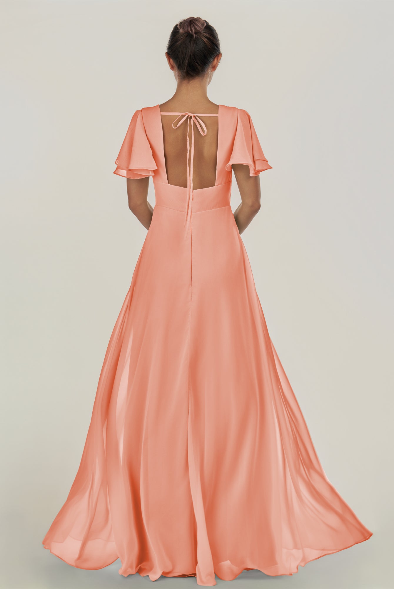 KissDress-Nira Rosette A Line Chiffon Cap Sleeves V Neck Long Bridesmaid Dress with Slit