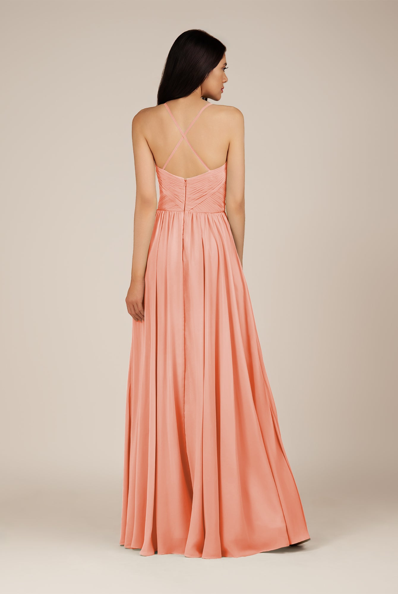 KissDress-Nolana Rosette A Line V Neck Chiffon Pleated Long Bridesmaid Dress