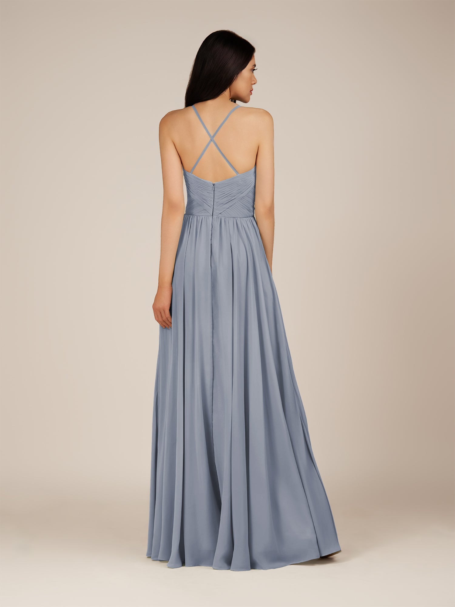 KissDress-Nolana Twilight A Line V Neck Chiffon Pleated Long Bridesmaid Dress