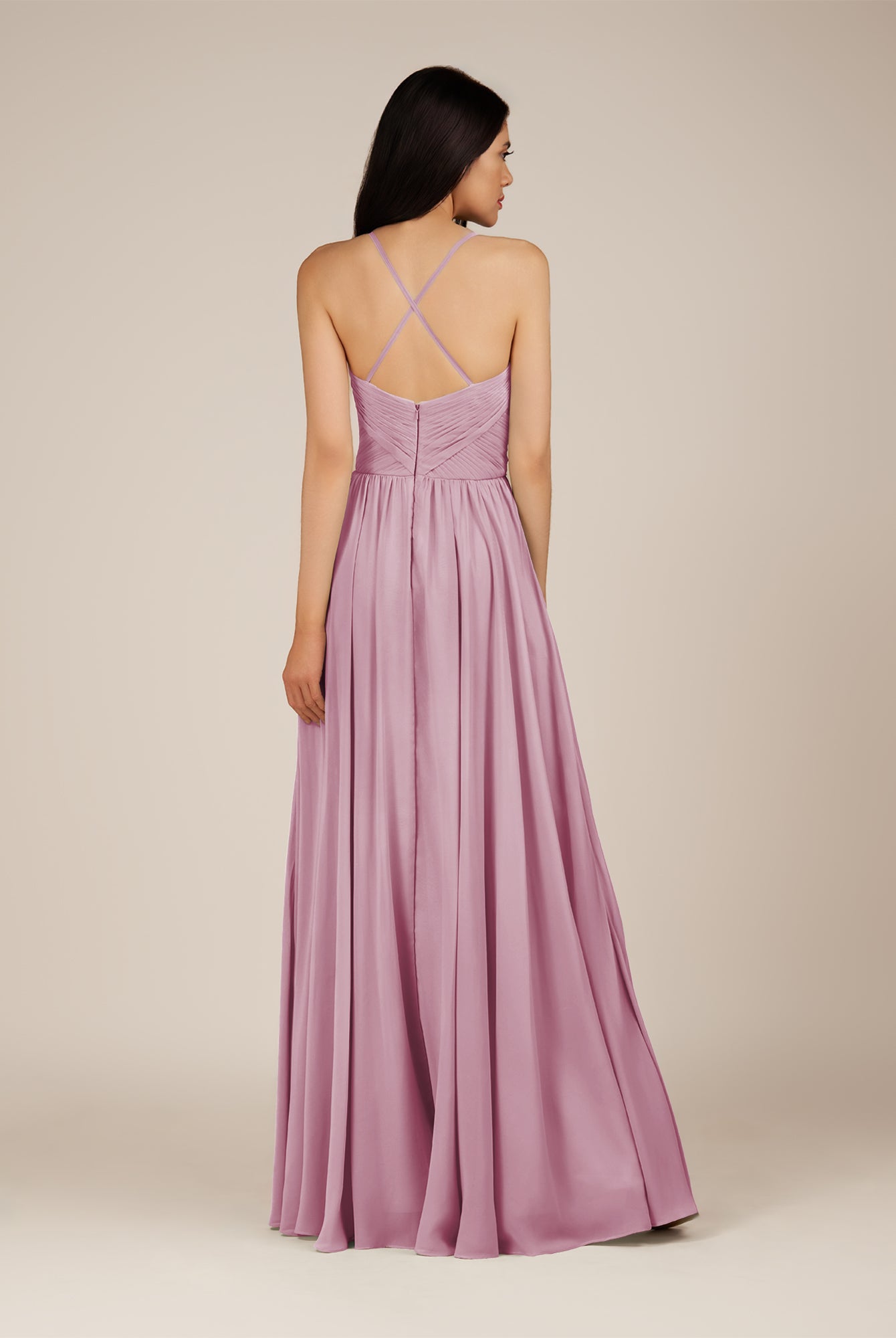 KissDress-Nolana Vintage Mauve A Line V Neck Chiffon Pleated Long Bridesmaid Dress